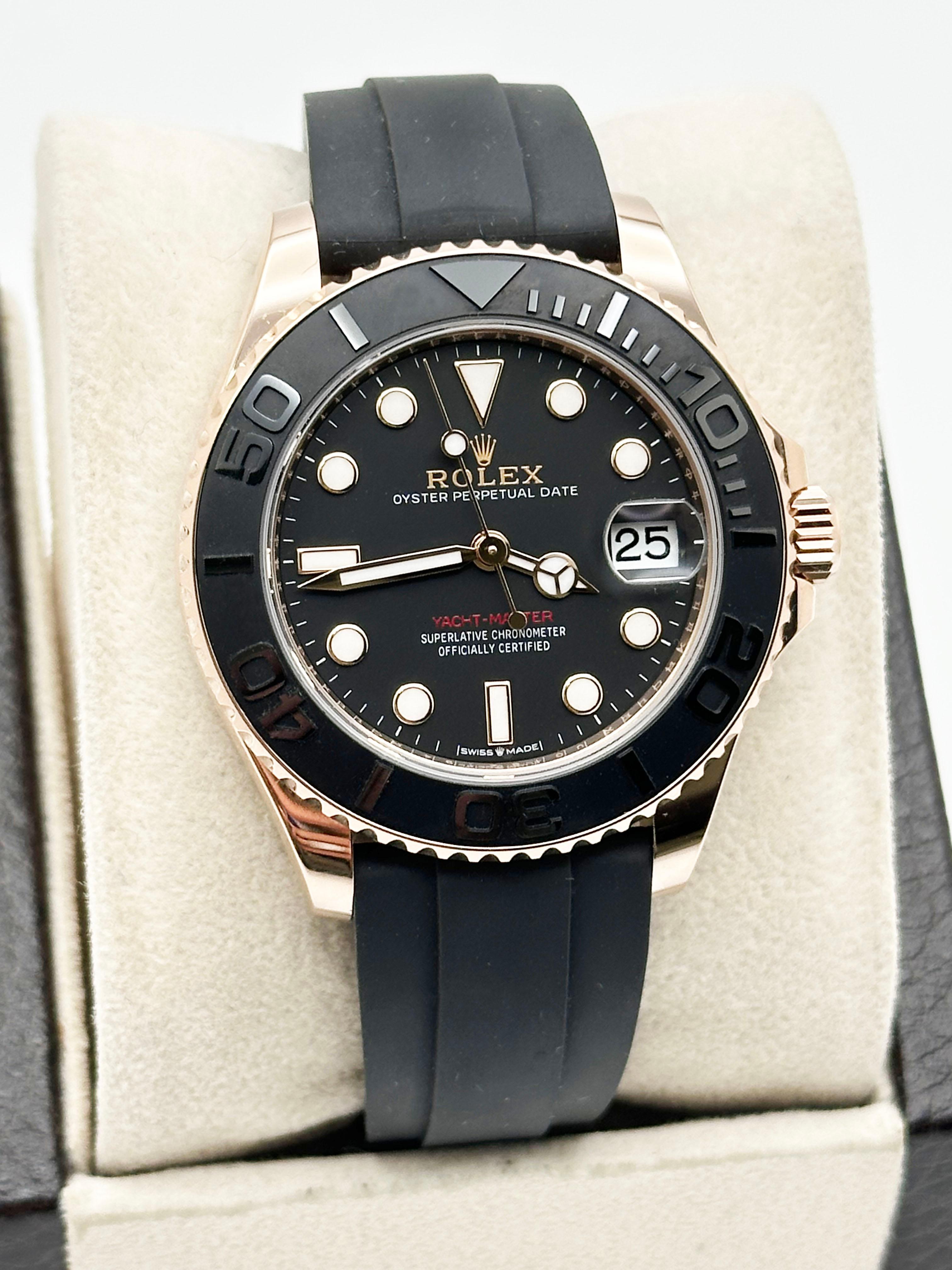 Style Number: 268655



Serial: U0182***



Year: 2023

 

Model: Rolex Yacht Master 

 

Case Material: 18K Rose Gold

 

Band: Rubber Black

  

Bezel: Black 

  

Dial: Black Dial 

 

Face: Sapphire Crystal 

 

Case Size: 37mm 

 

Includes: