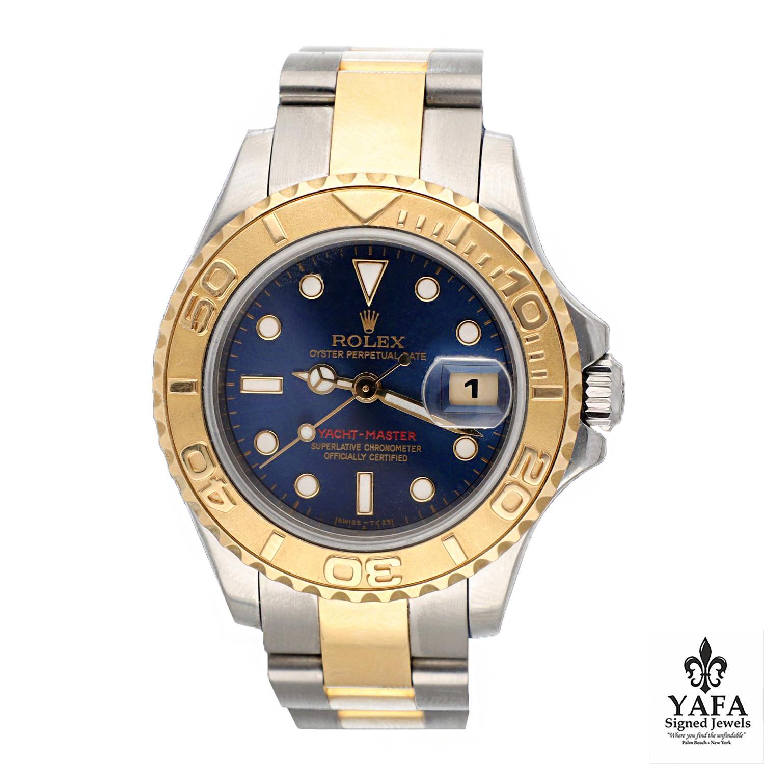 Información básica
- Marca: Rolex
- Model No: Yacht-Master
- Número de referencia: 69623
- Movimiento: Automático
Complicaciones  - Fecha
- Tamaño de la caja: 28 mm
- Esfera: Azul 
- Material de la caja: Acero inoxidable, oro amarillo de 18