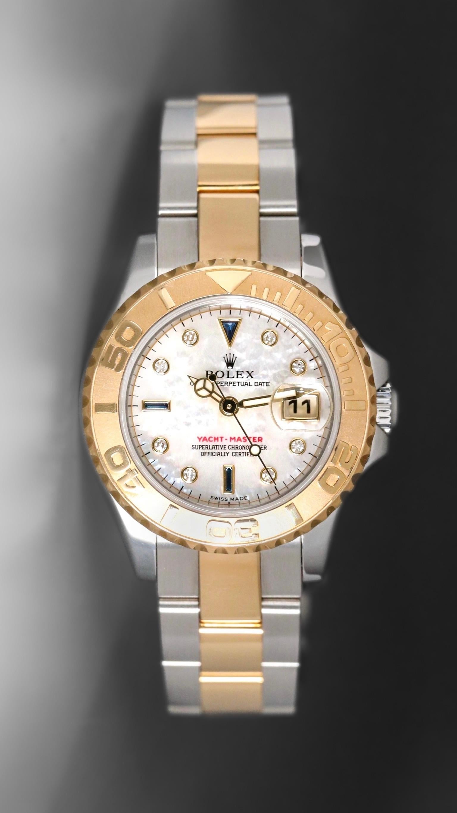 Contemporary Rolex Yacht-Master 28mm MOP Diamond Dial SS/YG Oyster Date: 2005 Style 169623