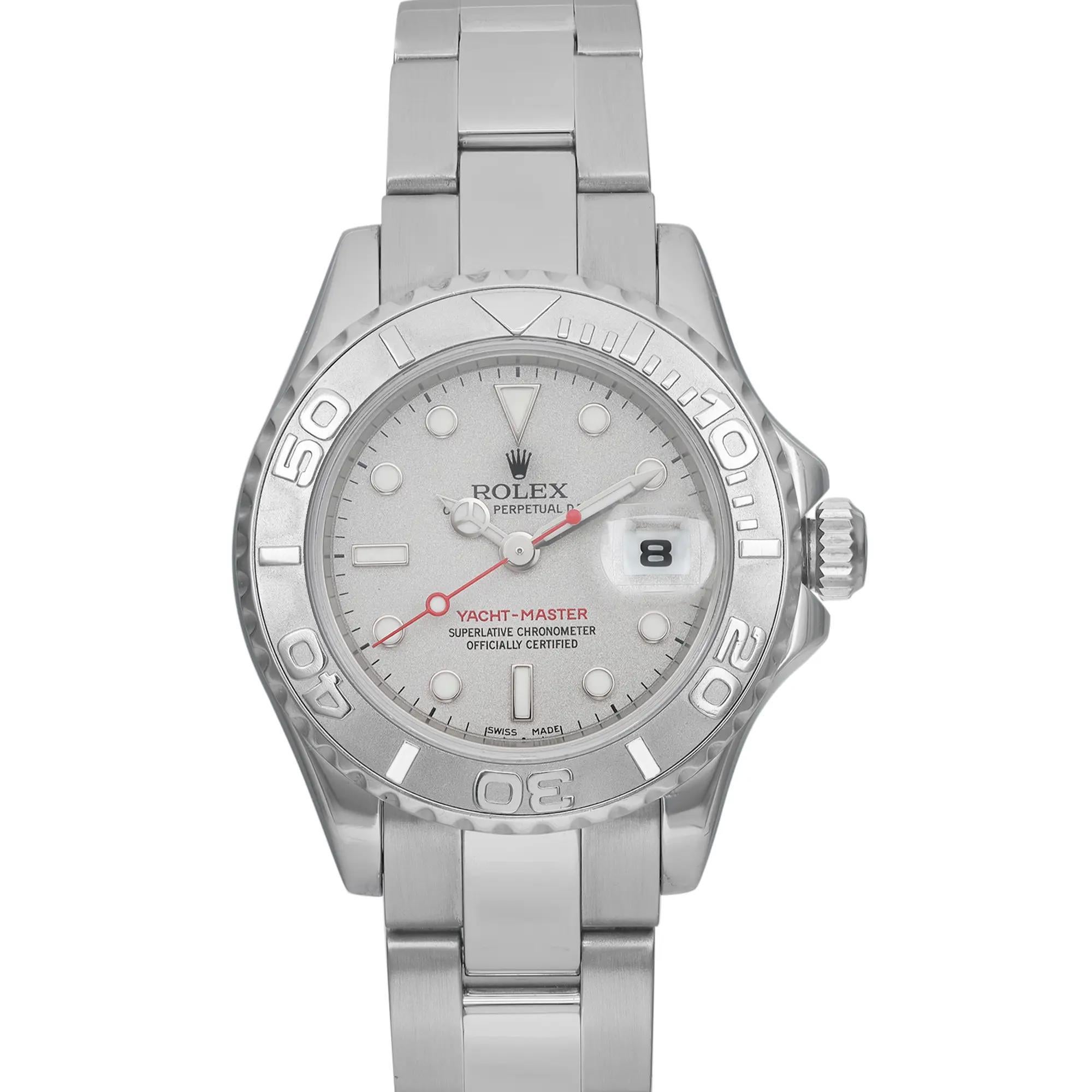 Rolex Yacht-Master 29 Platin Stahl Silber Zifferblatt Automatik Damenuhr 169622 im Zustand „Gut“ im Angebot in New York, NY