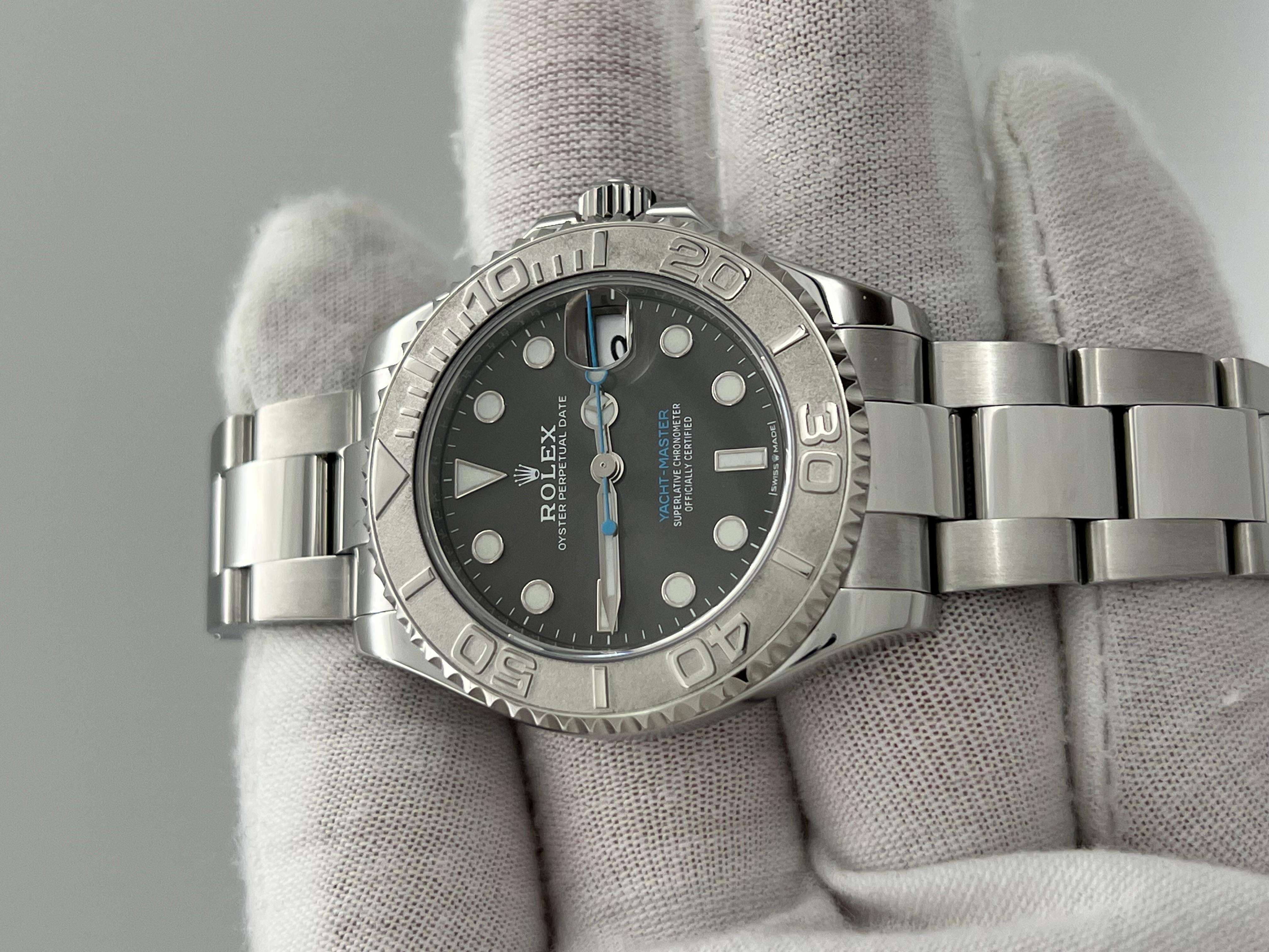 Rolex Yacht Master 37 268622 cadran rhodié platine lunette acier boîte papier 2021 en vente 6