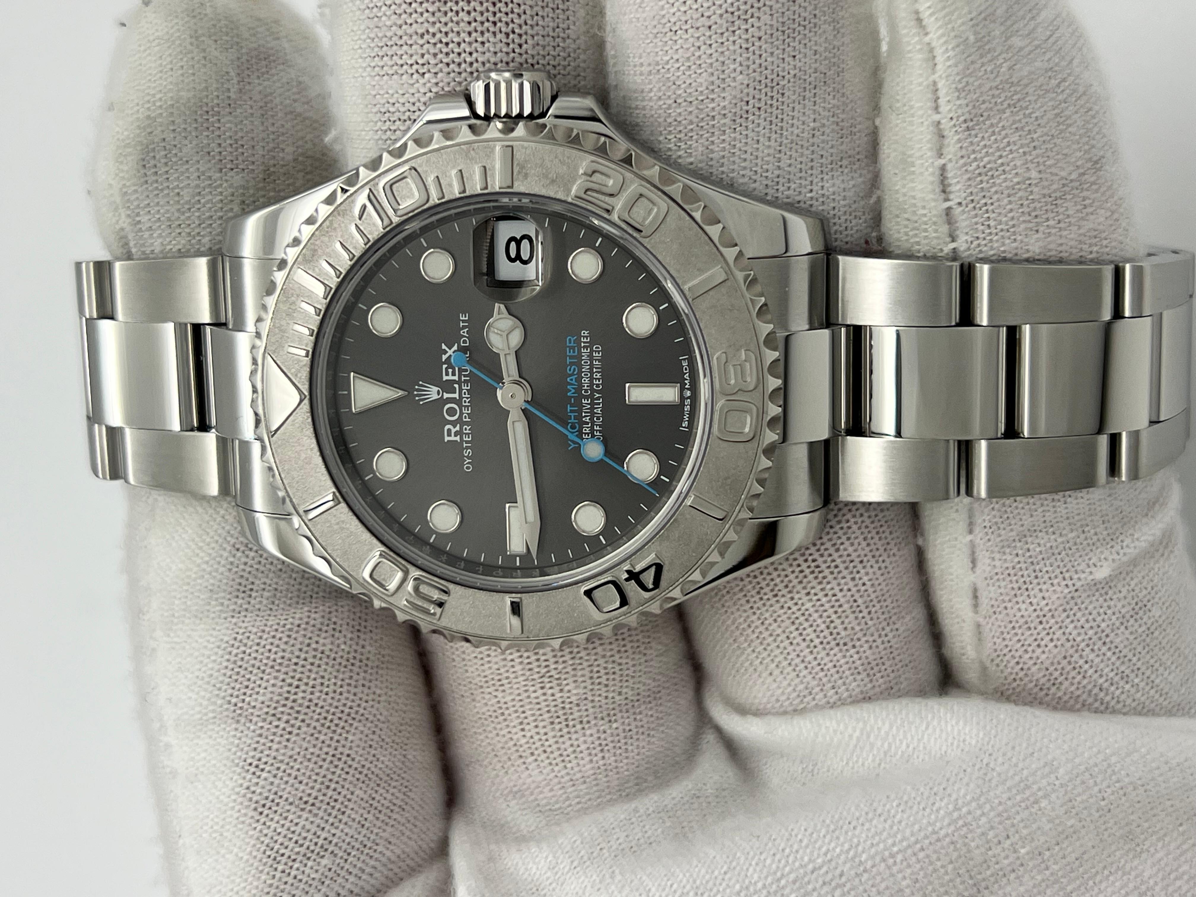Rolex Yacht Master 37 268622 cadran rhodié platine lunette acier boîte papier 2021 en vente 5