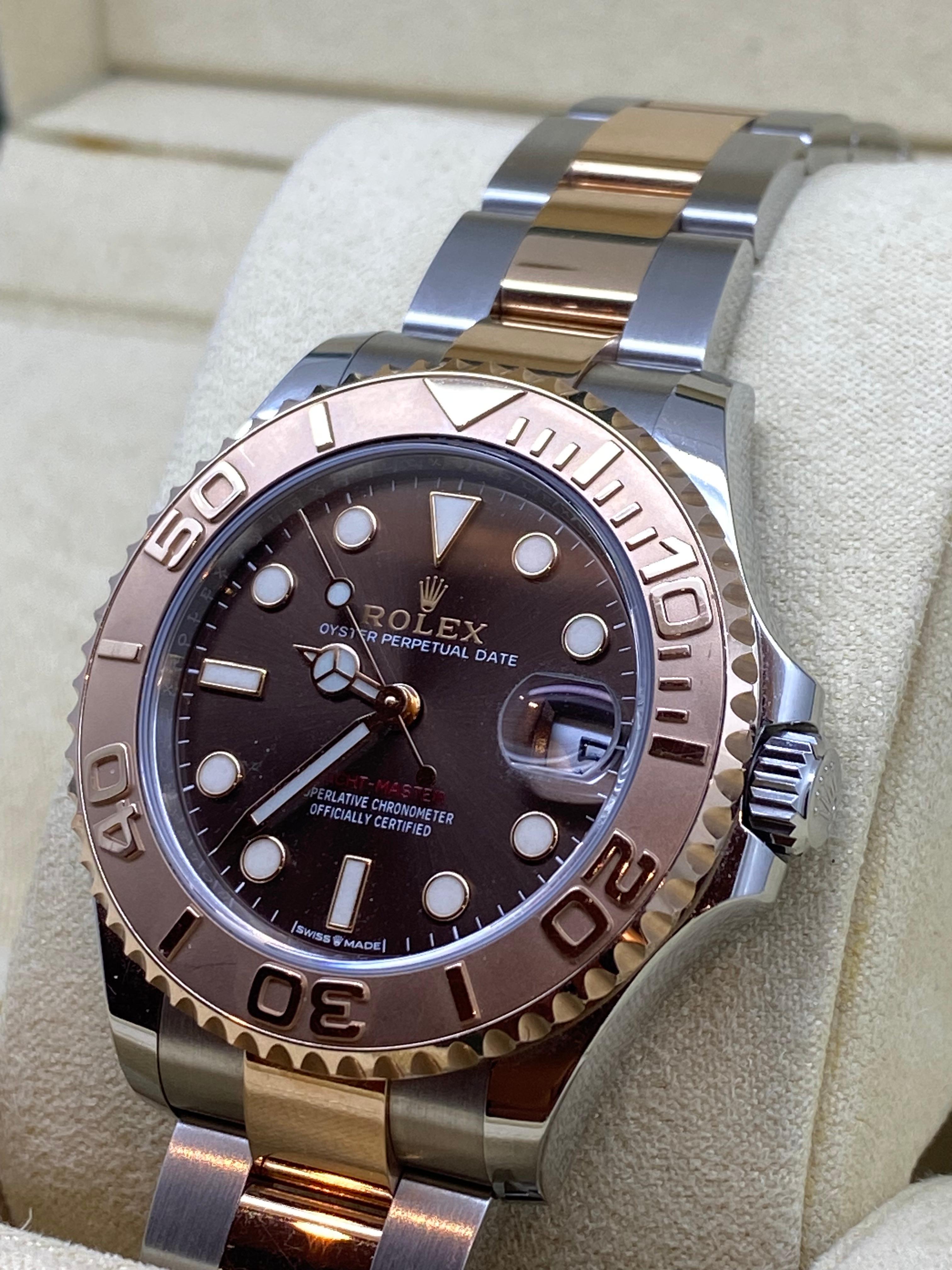 Fine & Rare Two-Tone Rolex Yacht-Master 37 Oyster Perpetual Date 

ref 268621 Gents' Wristwatch circa 2023 features: 

 

·      Two-Tone 18K Rose Gold (very desirable) & S/Steel Case – 

at 37mm, it’s not overpowering, but has plenty of presence on