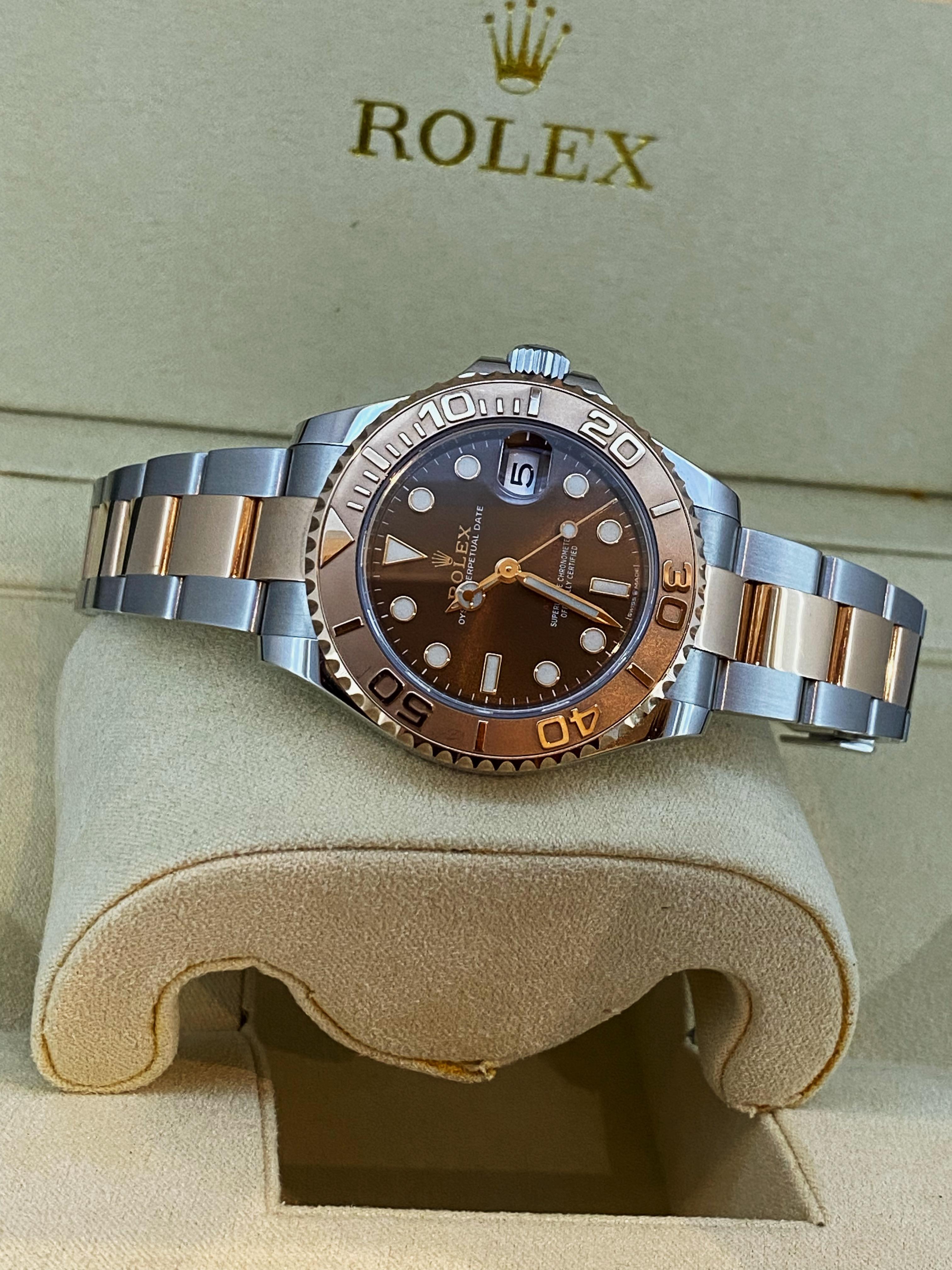 Rolex Yacht-Master 37mm ref 268621 18K Rose Gold & Steel Chocolate Dial, c2023  In Excellent Condition For Sale In MELBOURNE, AU