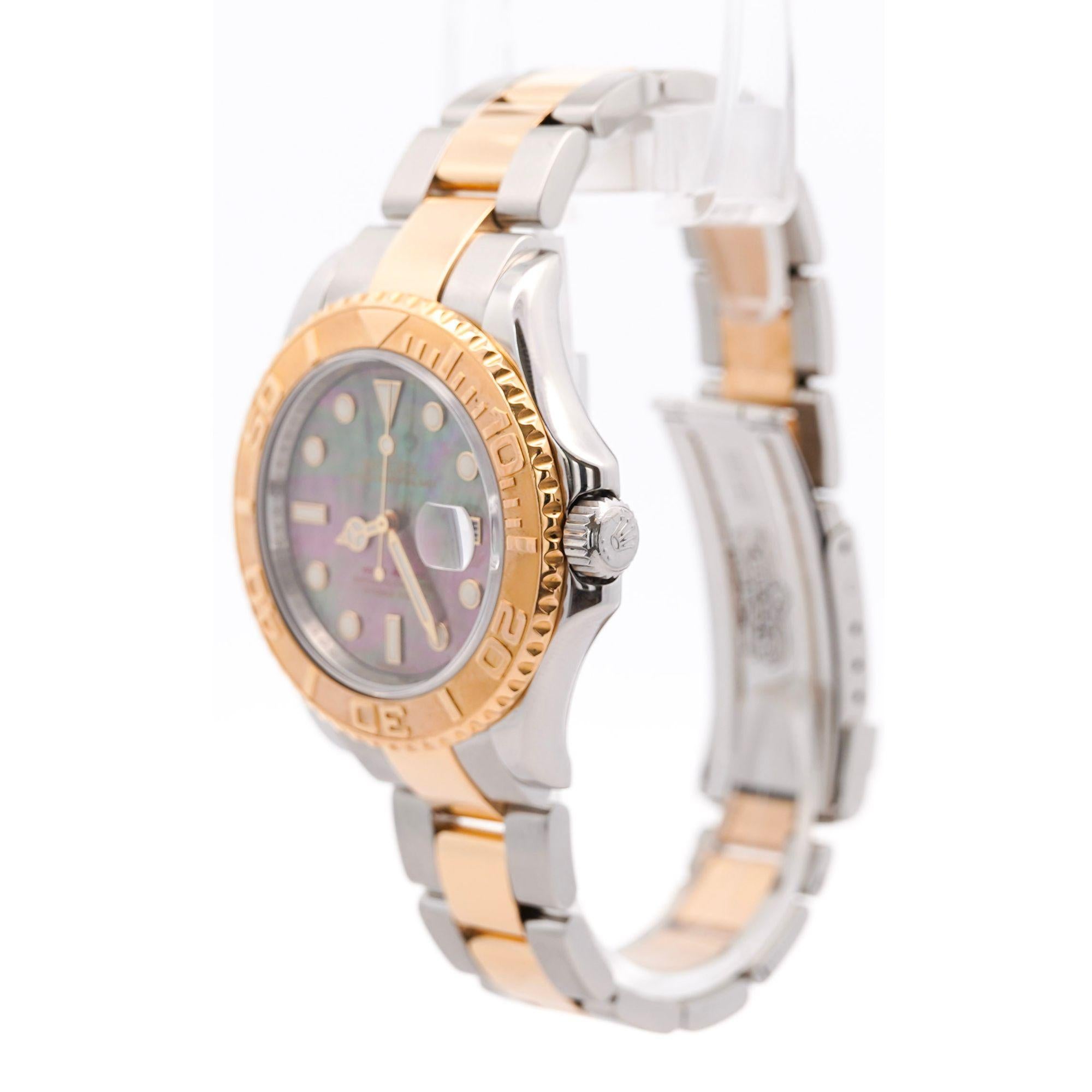 Men's Rolex Yacht-Master 40 16623 Factory Black Mother of Pearl Dial 2 Tone Watch For Sale