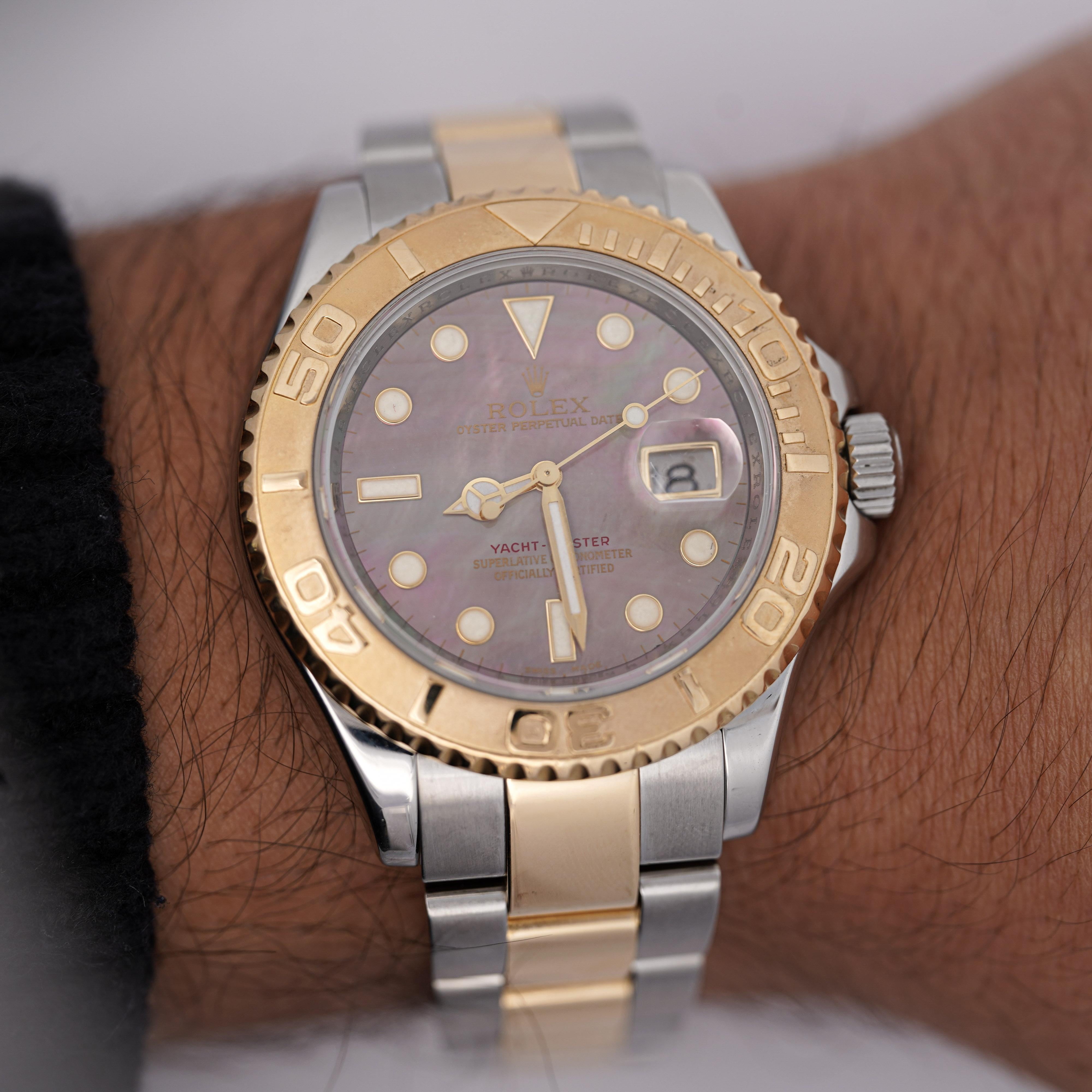 Rolex Yacht-Master 40 16623 Factory Black Mother of Pearl Dial 2 Tone Watch For Sale 2