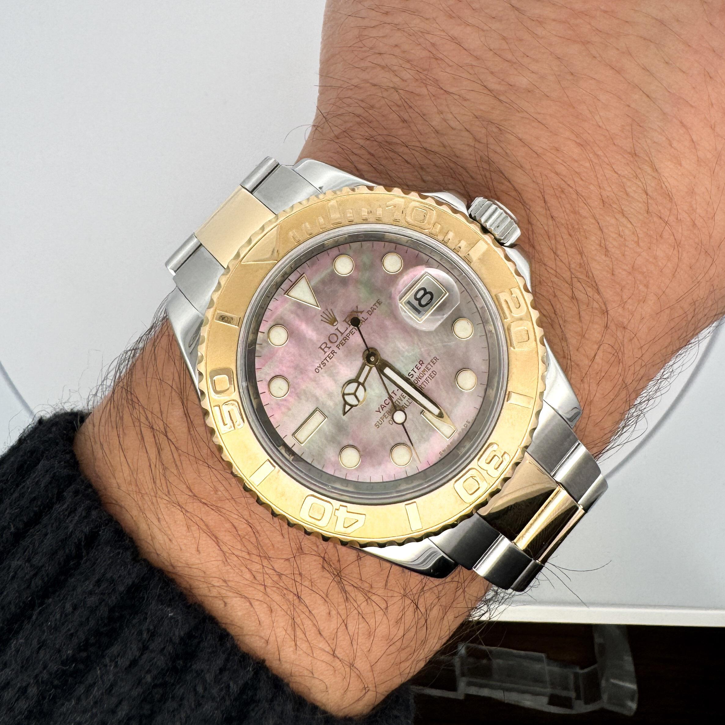 Rolex Yacht-Master 40 16623 Factory Black Mother of Pearl Dial 2 Tone Watch For Sale 3