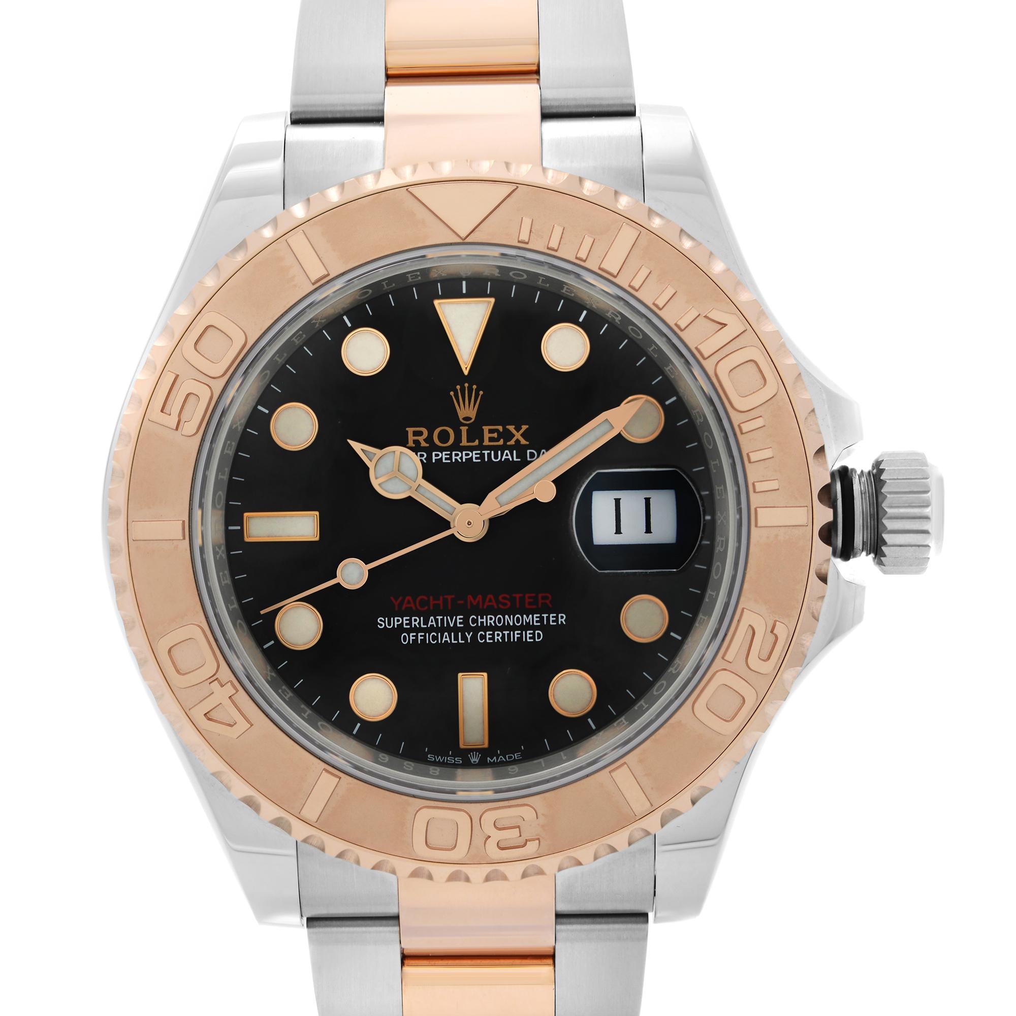 Display Model Rolex Yacht-Master 40 18k Rose Gold Steel Black Dial Automatic Men's Watch 126621. This Beautiful Timepiece Comes with a 2021 Card & is Powered by Mechanical (Automatic) Movement And Features: Round Stainless Steel Case with a Steel &