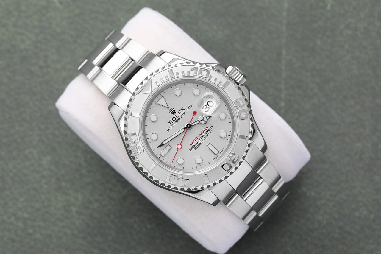 Women's or Men's Rolex Yacht-Master 40mm 16622 Stainless Steel Watch Platinum Dial Platinum Bezel For Sale