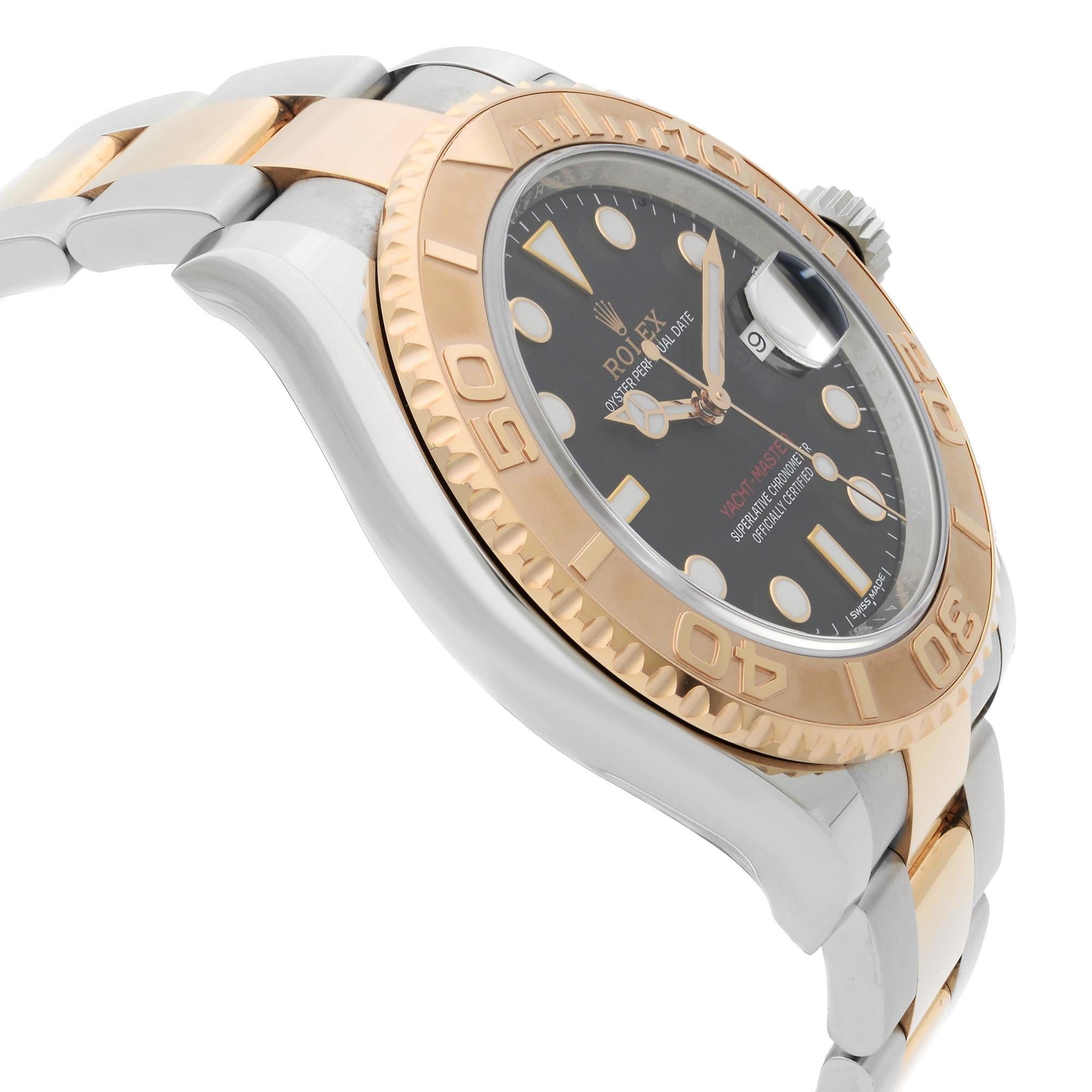 Rolex Yacht-Master 18K Everose Gold Steel Black Dial Mens Watch 116621 Pour hommes en vente