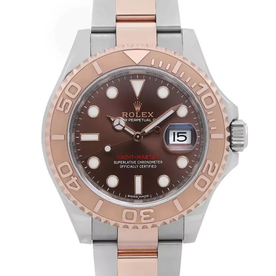 Rolex Yacht Master 40mm 18K Gold Steel Chocolate Dial Automatic Watch 116621 In Excellent Condition For Sale In New York, NY