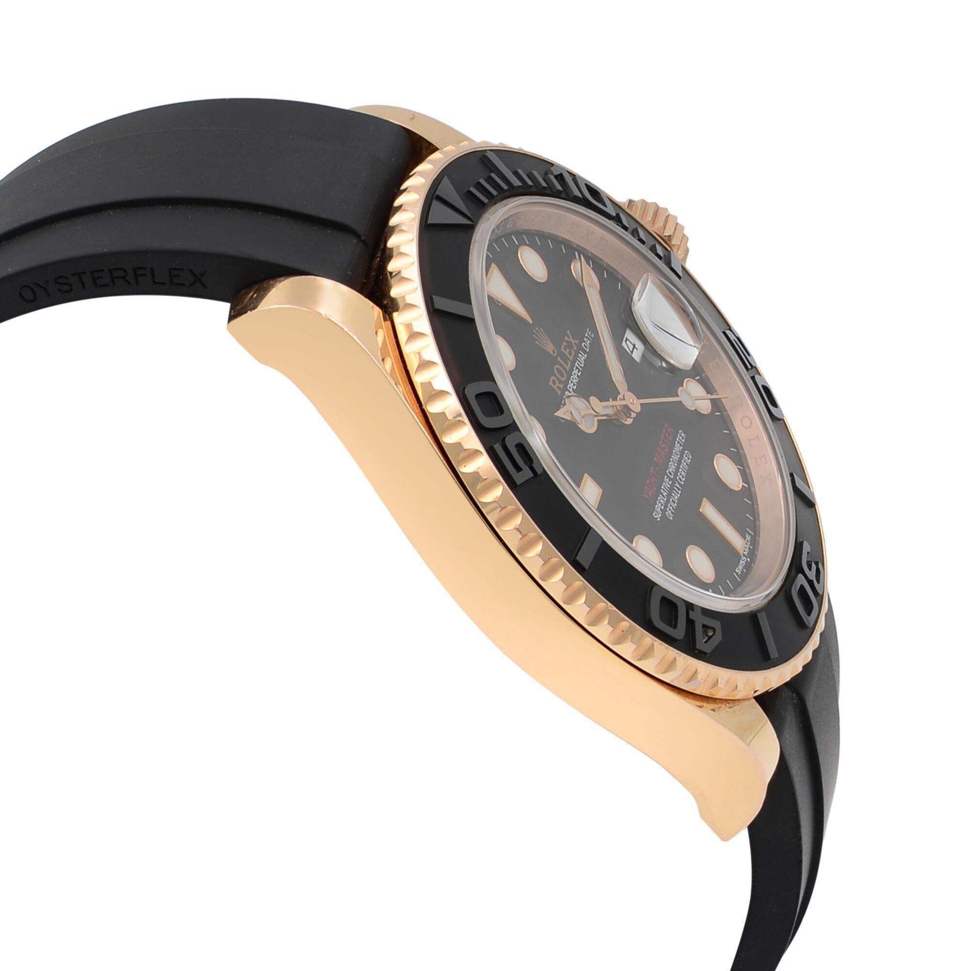 Rolex Yacht-Master 18k Rose Gold Black Dial Automatic Mens Watch 116655 Excellent état - En vente à New York, NY