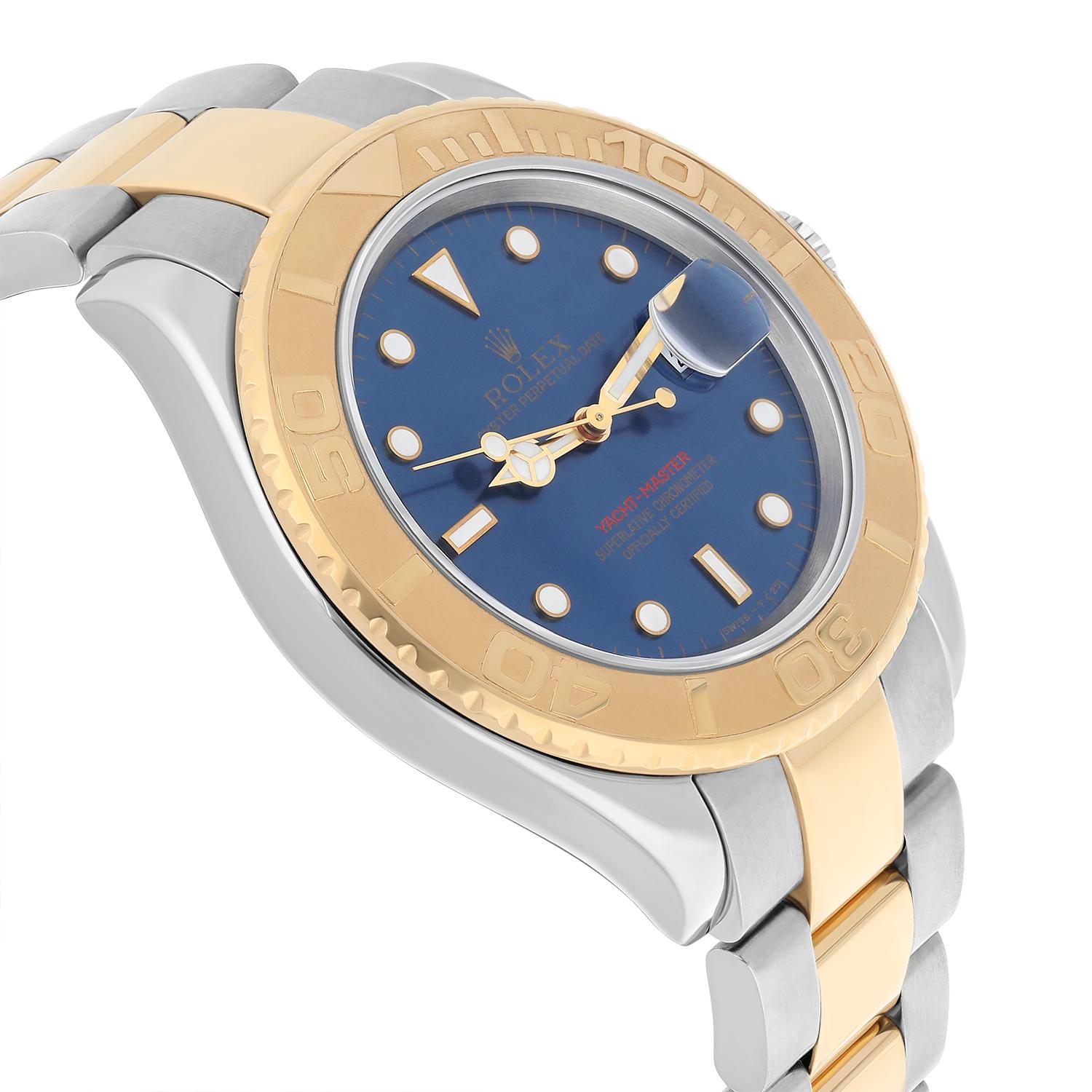 Rolex Yacht-Master 40mm 18K Yellow Gold Stainless Steel Blue Dial 16623 In Excellent Condition In New York, NY