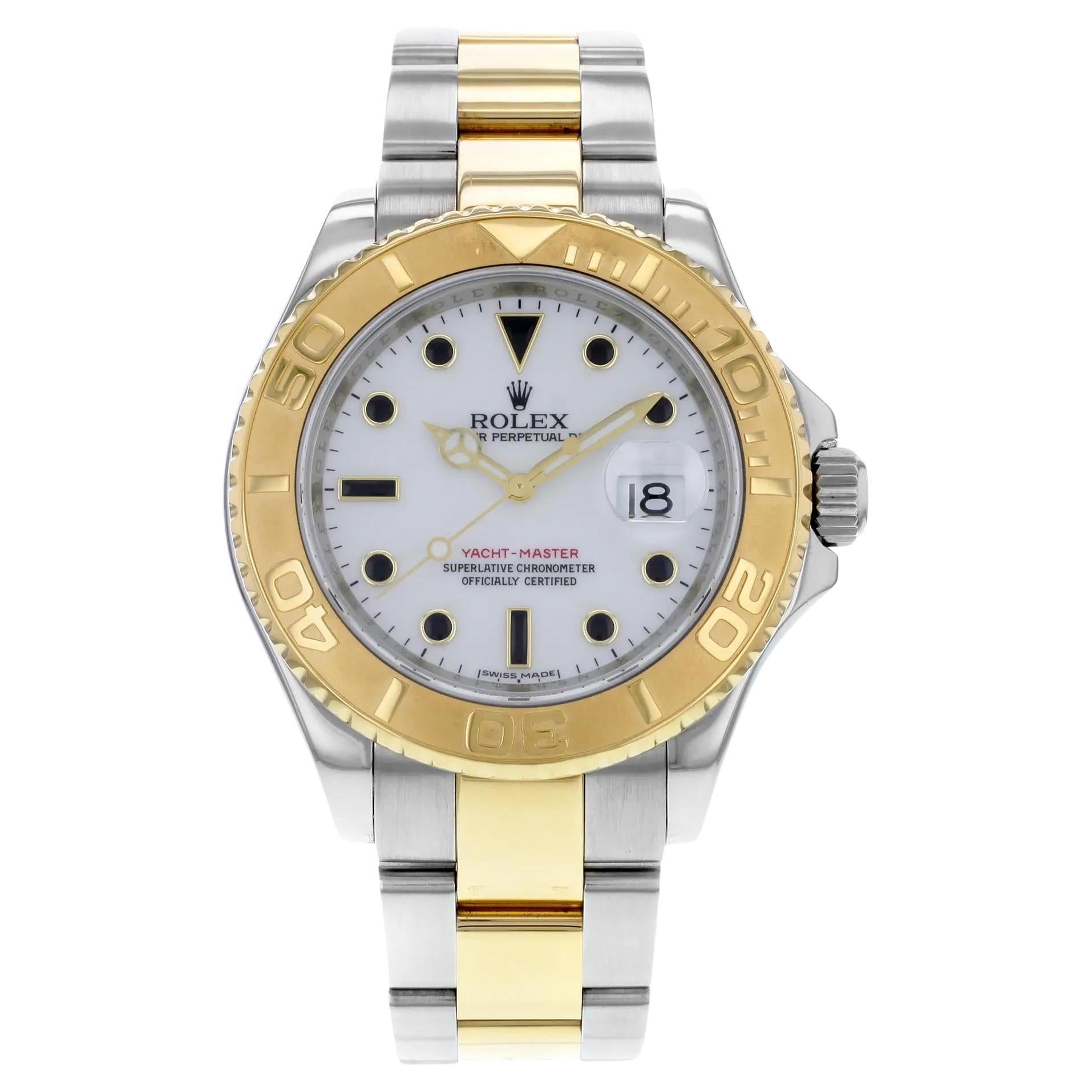 Rolex Yacht-Master 40mm 18K Yellow Gold Steel White Dial Automatic Watch 16623 For Sale