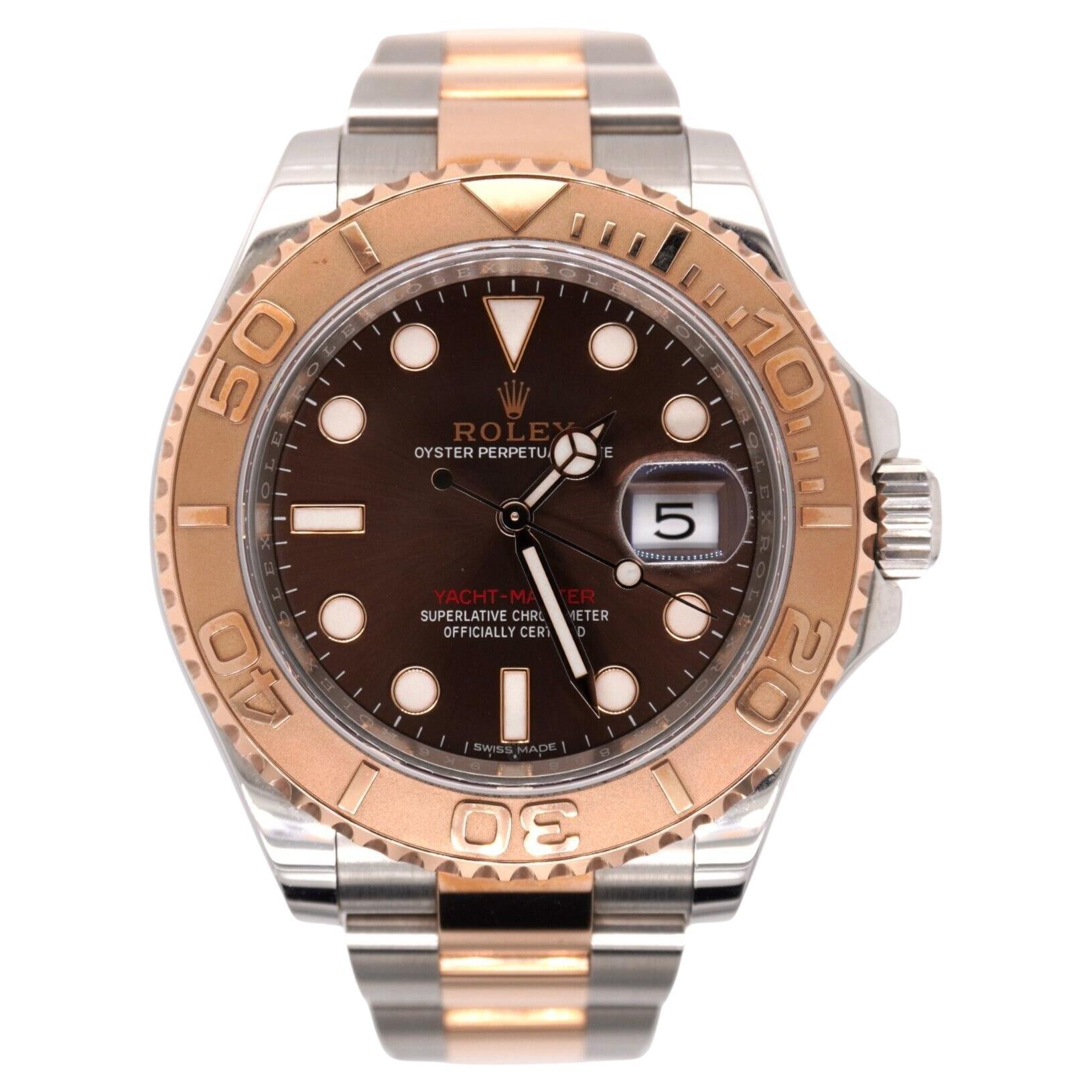 Rolex Yacht-Master 40mm Oyster 18k Rose Gold & Steel Watch Chocolate Dial 116621 For Sale