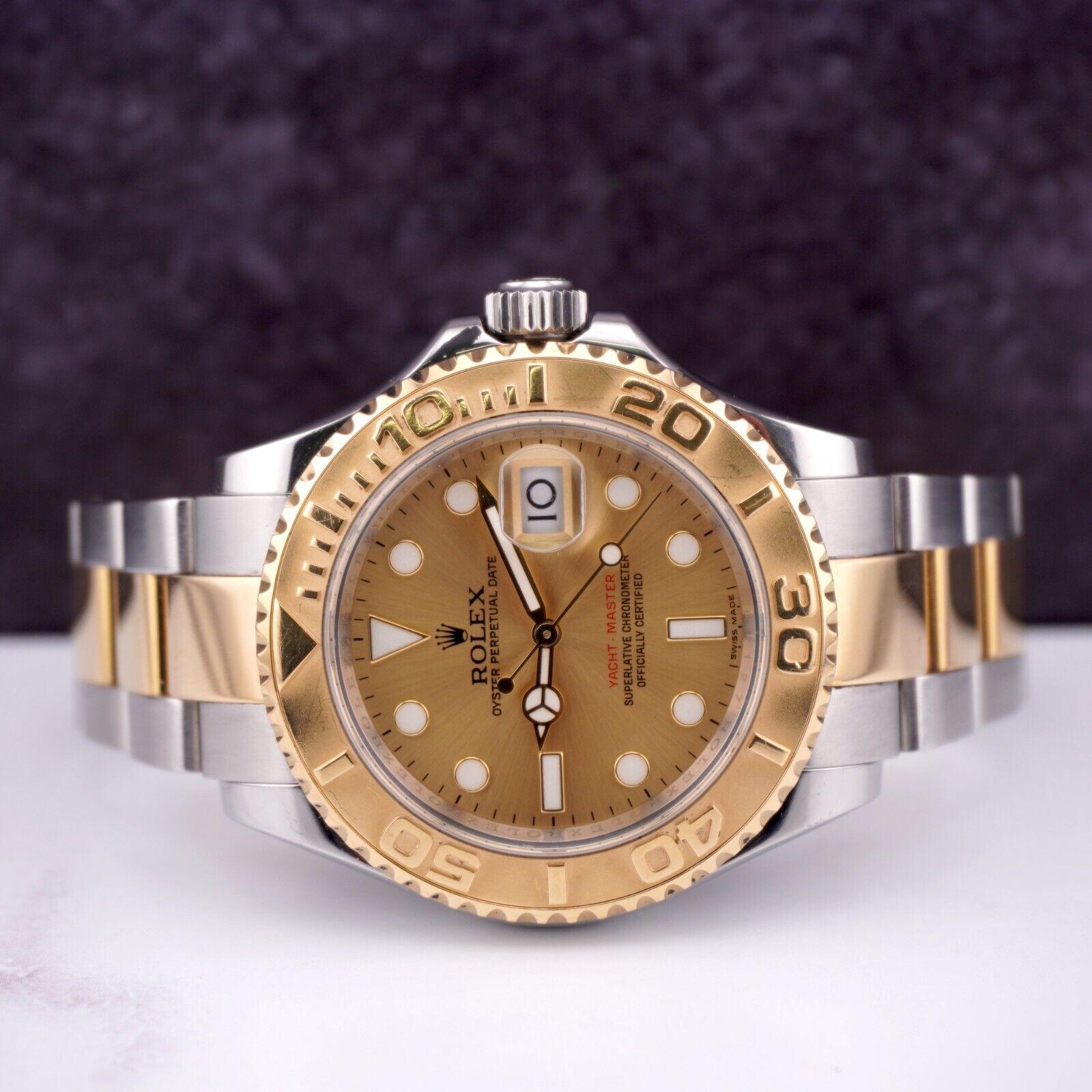 Rolex Yacht-Master 40mm Oyster Date 18k Yellow Gold & Steel Watch Dial 16623 In Good Condition For Sale In Pleasanton, CA