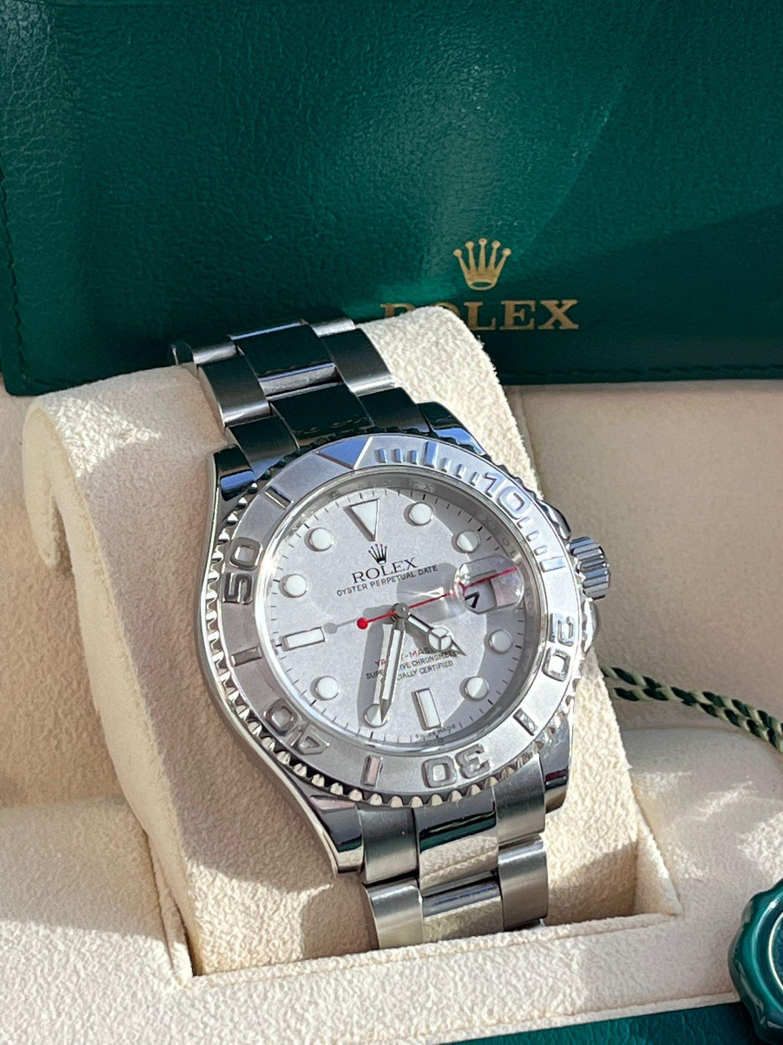 Rolex Yacht-Master 40mm Platinum Dial Bezel Oyster Stainless Steel Watch 16622 In Good Condition For Sale In Aventura, FL