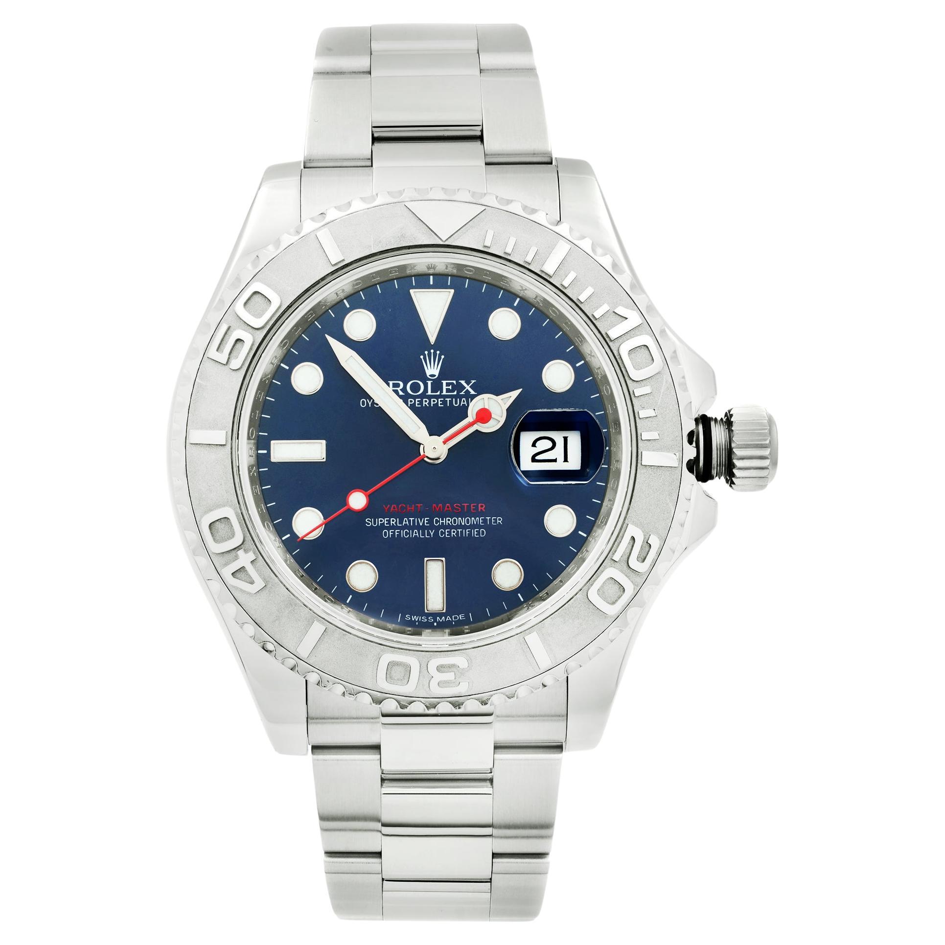 Rolex Yacht-Master 40mm Platinum Steel Blue Dial Automatic Mens Watch 116622 For Sale