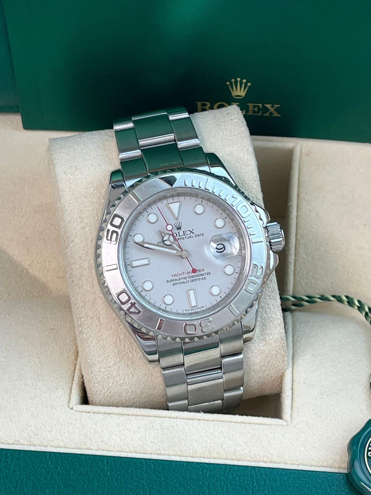 Rolex Yacht-Master 40mm Silver Dial Platinum Bezel Oyster Steel Mens Watch 16622 For Sale 5