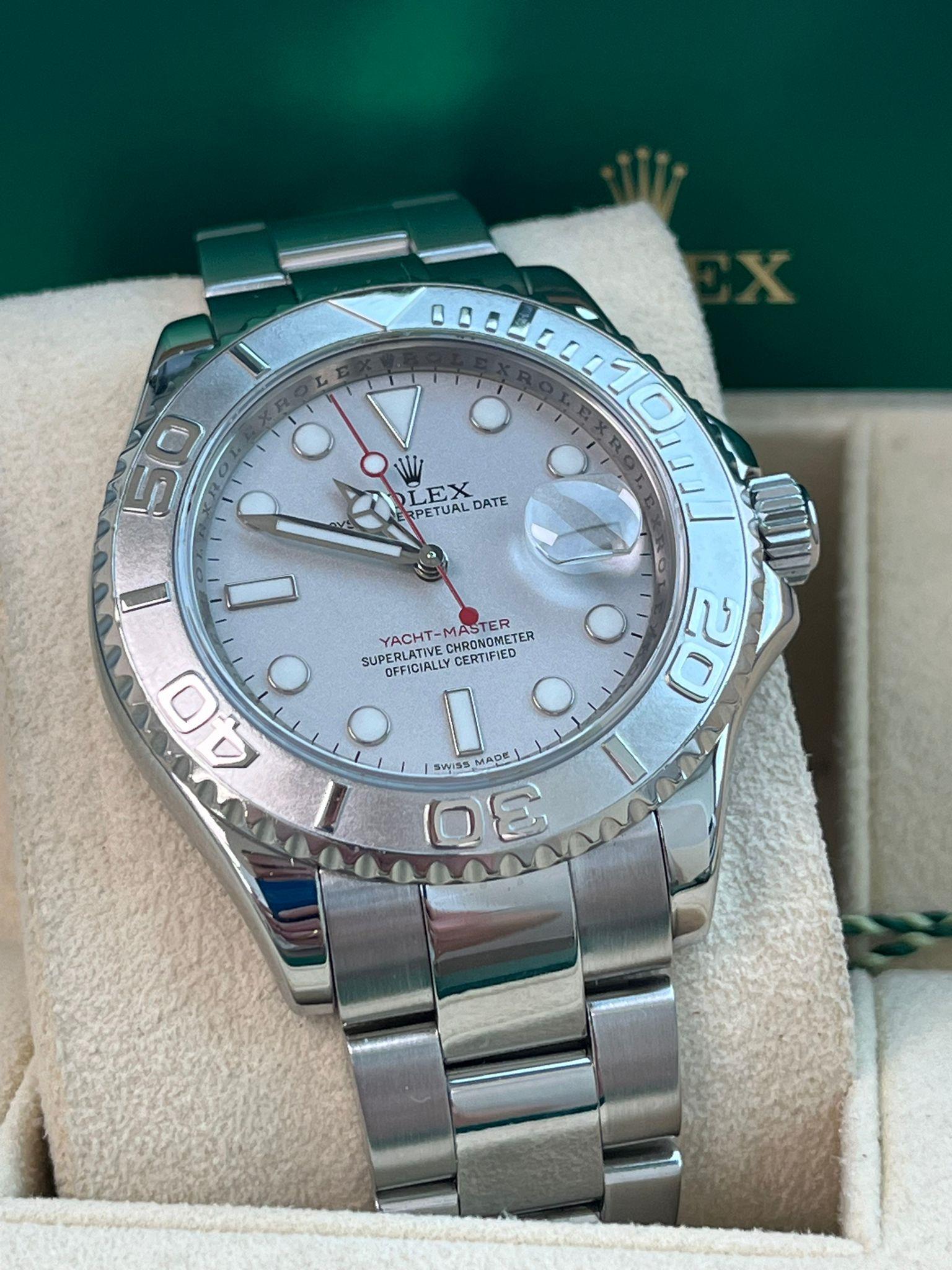 Rolex Yacht-Master 40mm Silver Dial Platinum Bezel Oyster Steel Mens Watch 16622 For Sale 6
