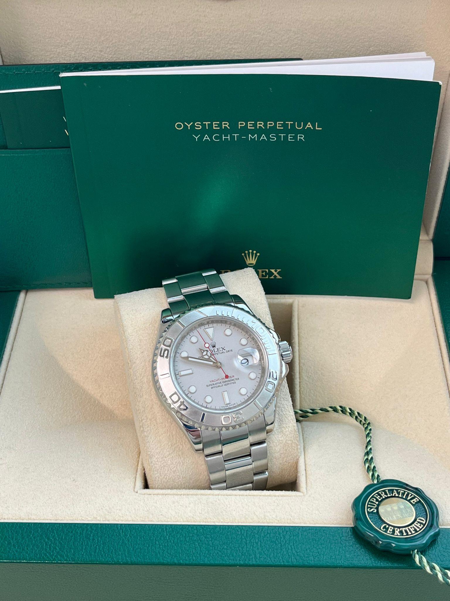 Rolex Yacht-Master 40mm Silver Dial Platinum Bezel Oyster Steel Mens Watch 16622 For Sale 1