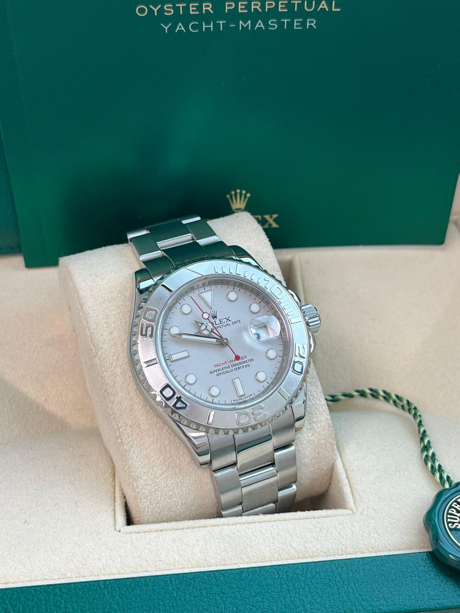 Rolex Yacht-Master 40mm Silver Dial Platinum Bezel Oyster Steel Mens Watch 16622 For Sale 2