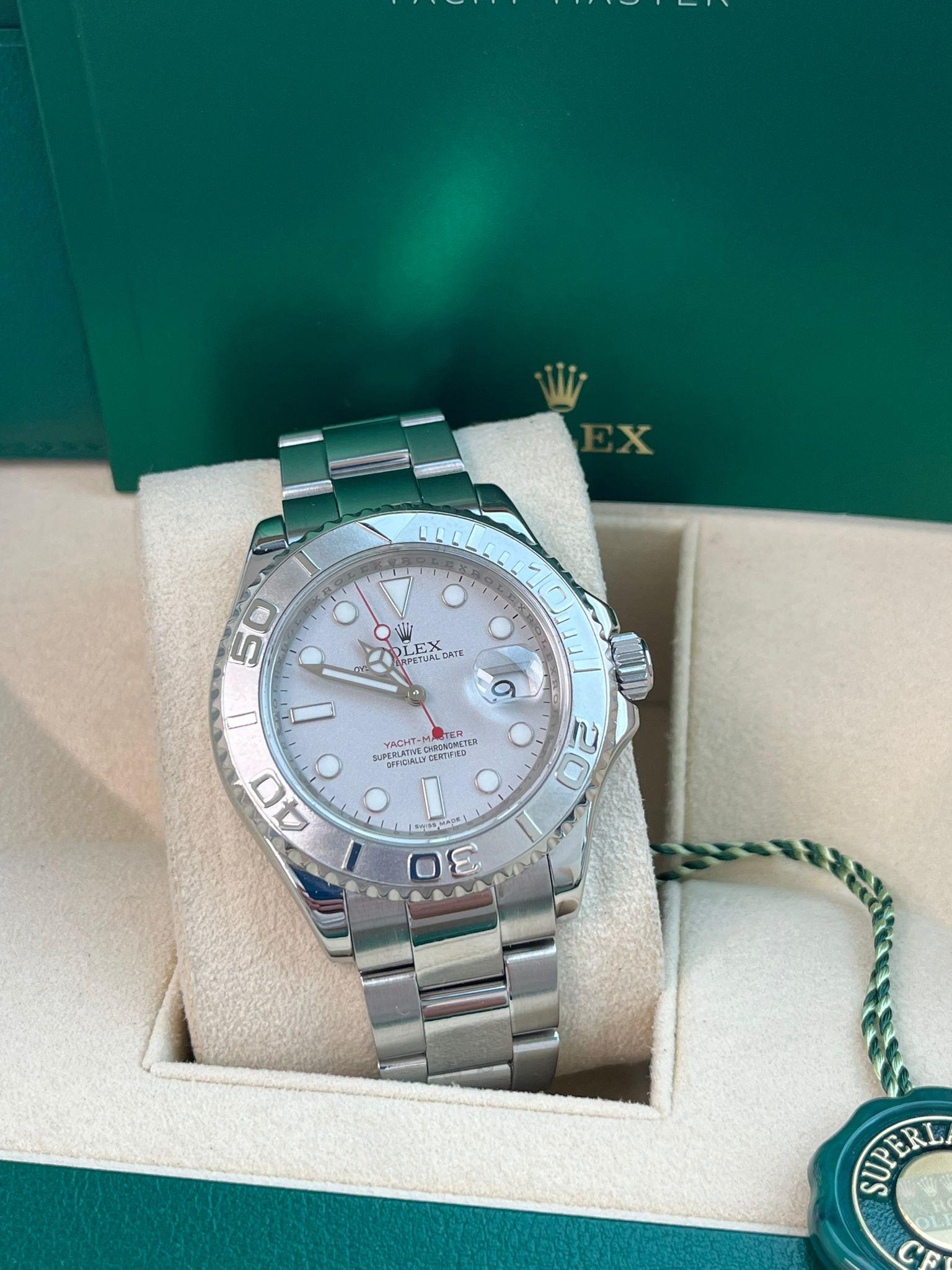 Rolex Yacht-Master 40mm Silver Dial Platinum Bezel Oyster Steel Mens Watch 16622 For Sale 3