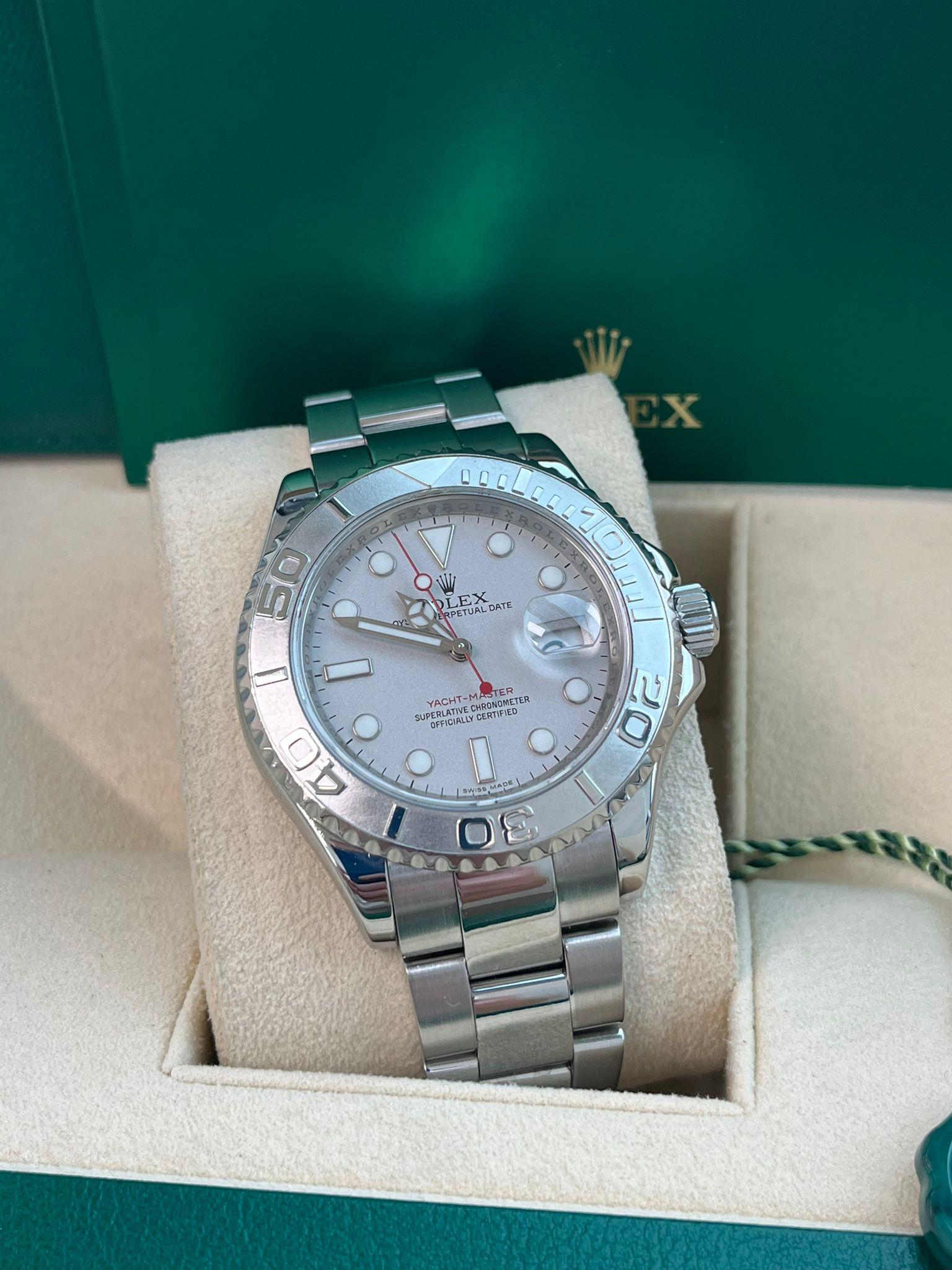 Rolex Yacht-Master 40mm Silver Dial Platinum Bezel Oyster Steel Mens Watch 16622 For Sale 4
