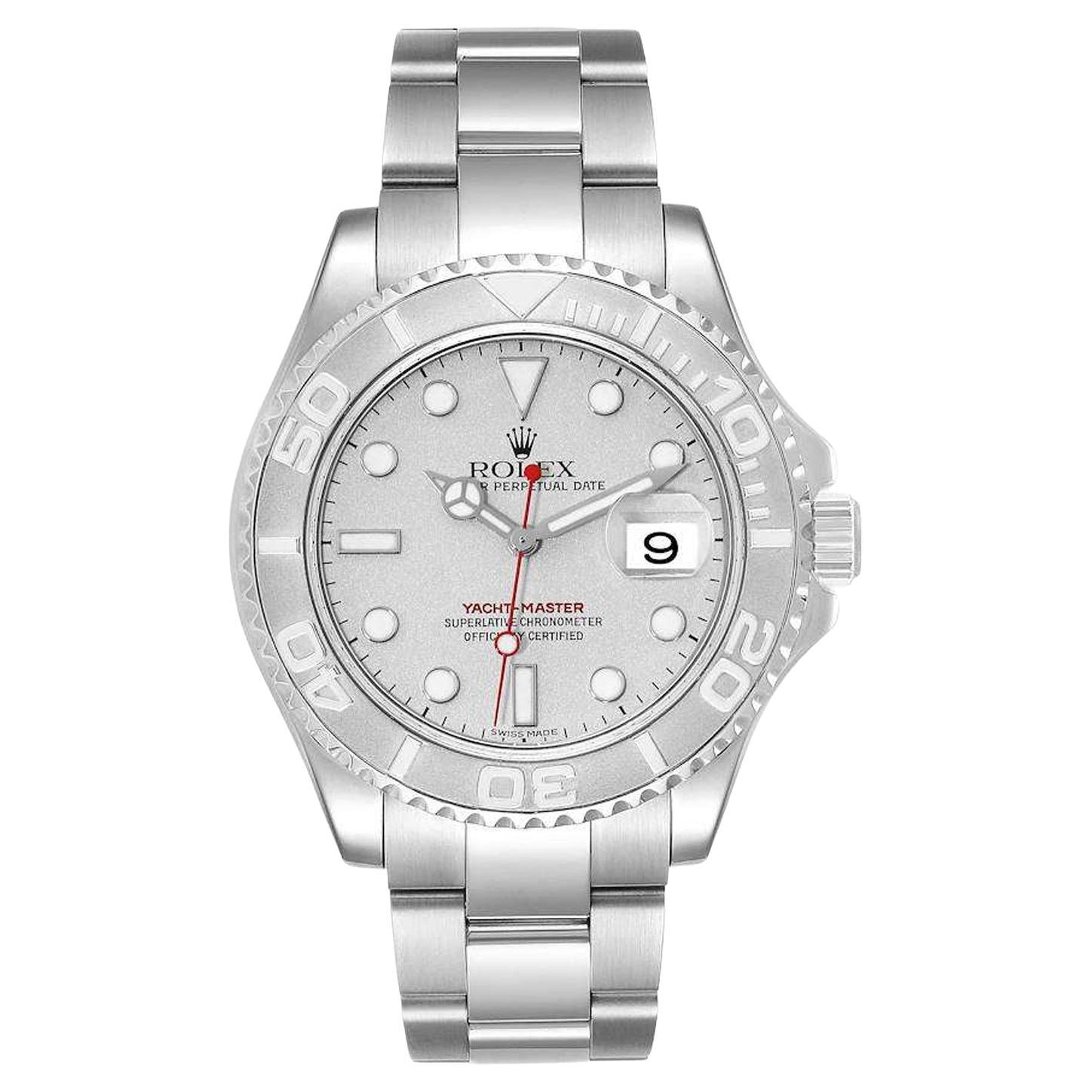 Rolex Yacht-Master 40 mm Esfera plateada Bisel de platino Oyster Acero Reloj para caballero 16622