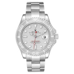 Used Rolex Yacht-Master 40mm Silver Dial Platinum Bezel Oyster Steel Mens Watch 16622