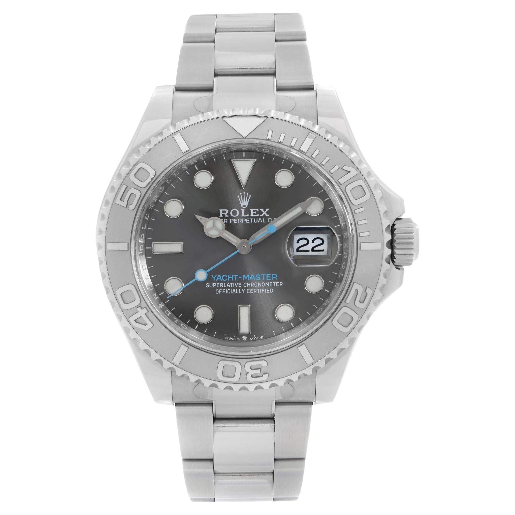 Montre automatique Rolex Yacht-Maste en acier, platine et cadran en rhodium, pour hommes 126622