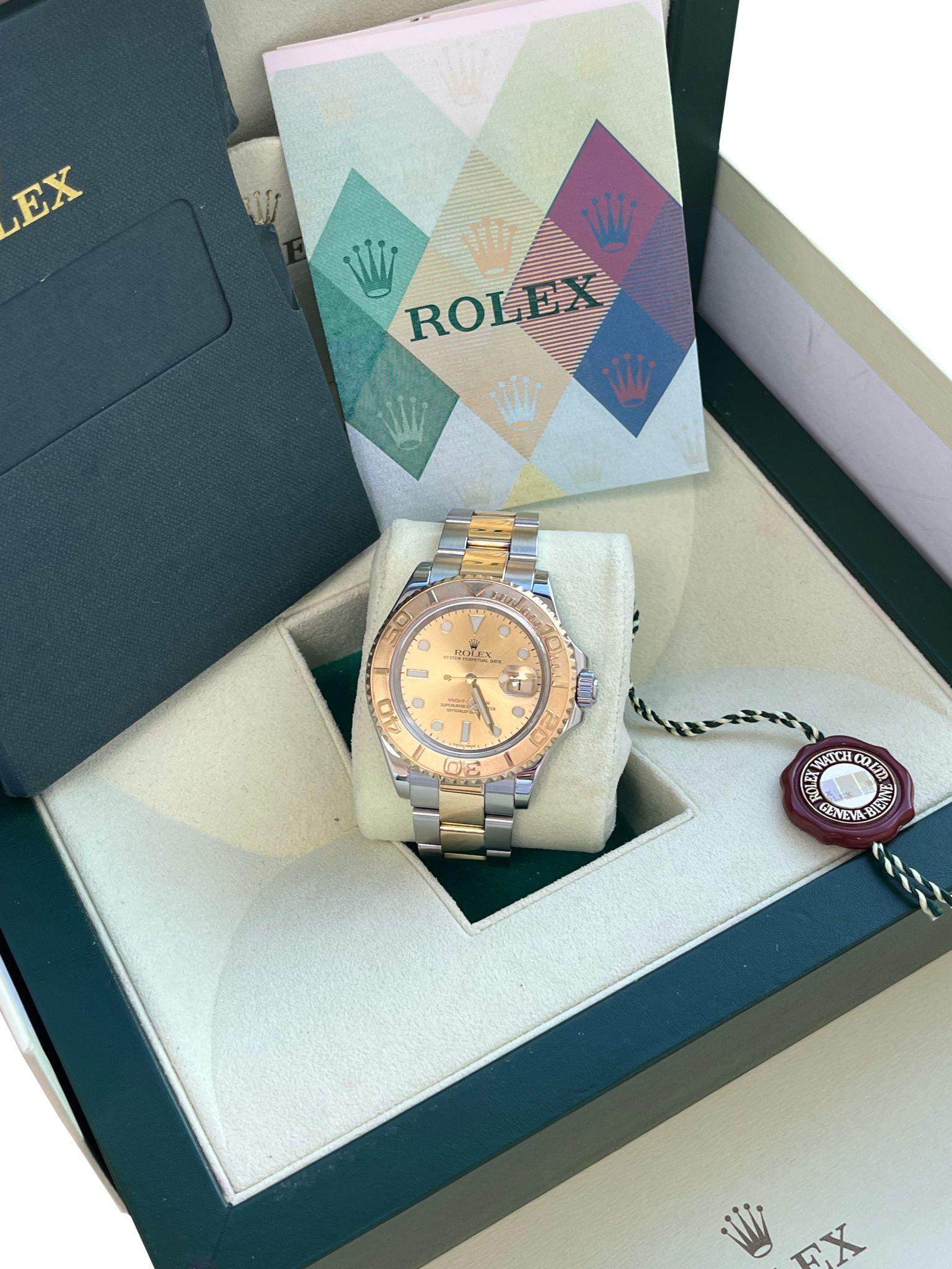 Rolex Yacht-Master 40mm Yellow Gold Steel Champagne Dial Men's Watch 16623 For Sale 7