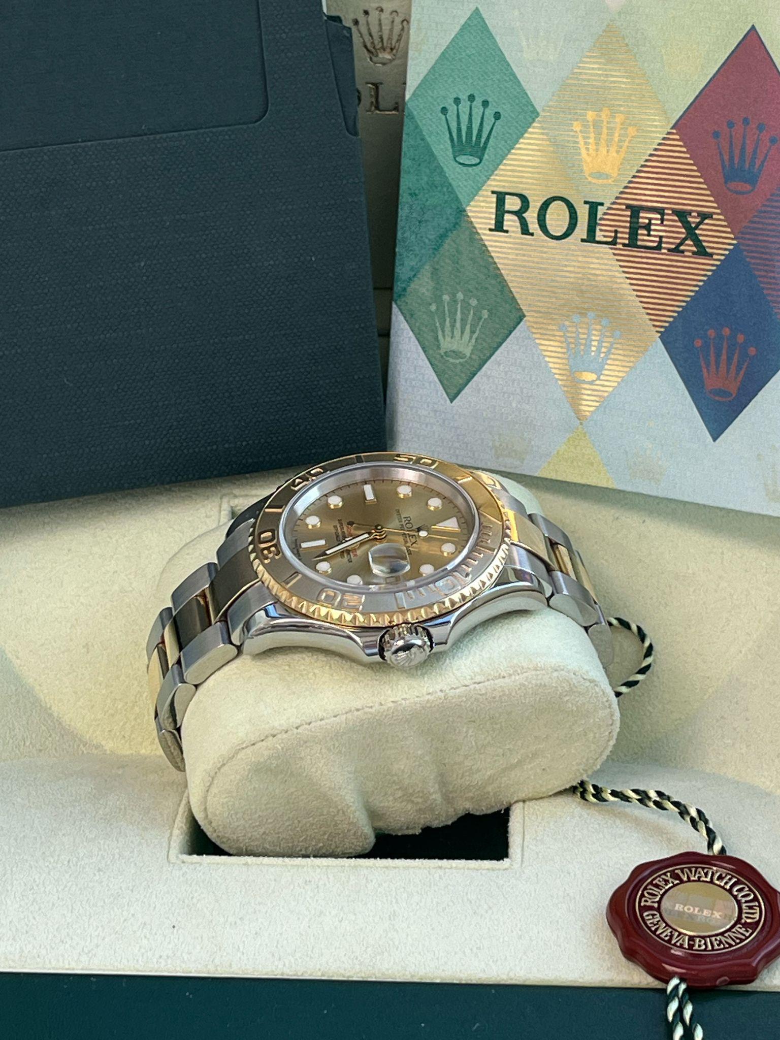 Rolex Yacht-Master 40mm Yellow Gold Steel Champagne Dial Men's Watch 16623 For Sale 11