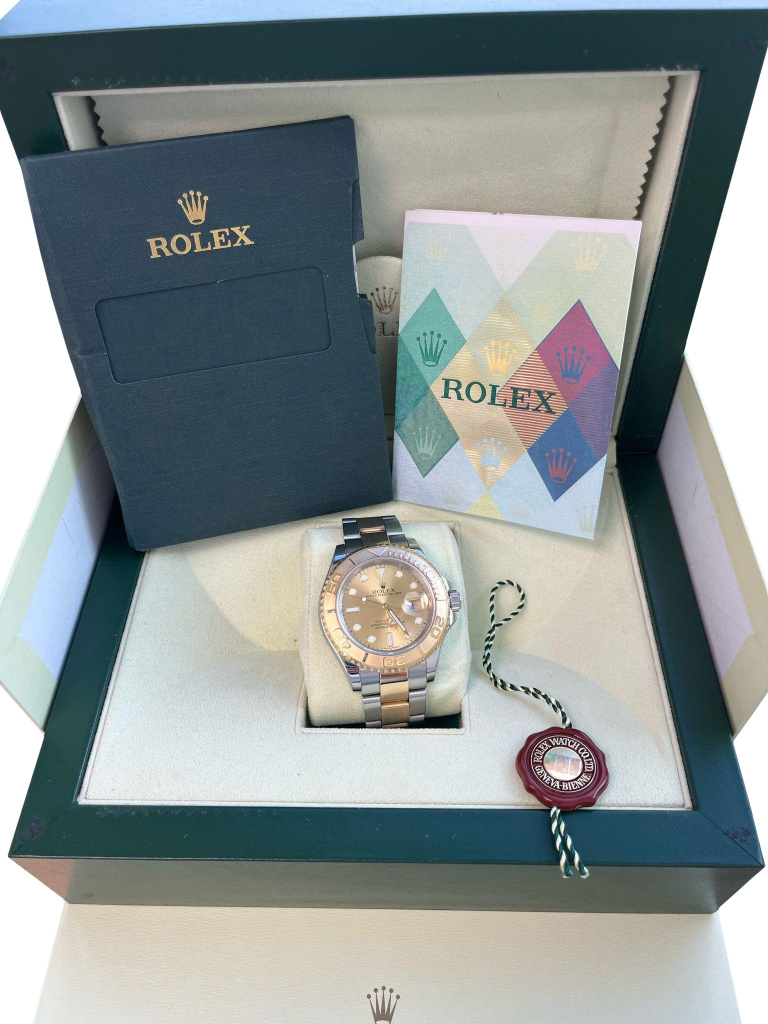 Modernist Rolex Yacht-Master 40mm Yellow Gold Steel Champagne Dial Men's Watch 16623 For Sale