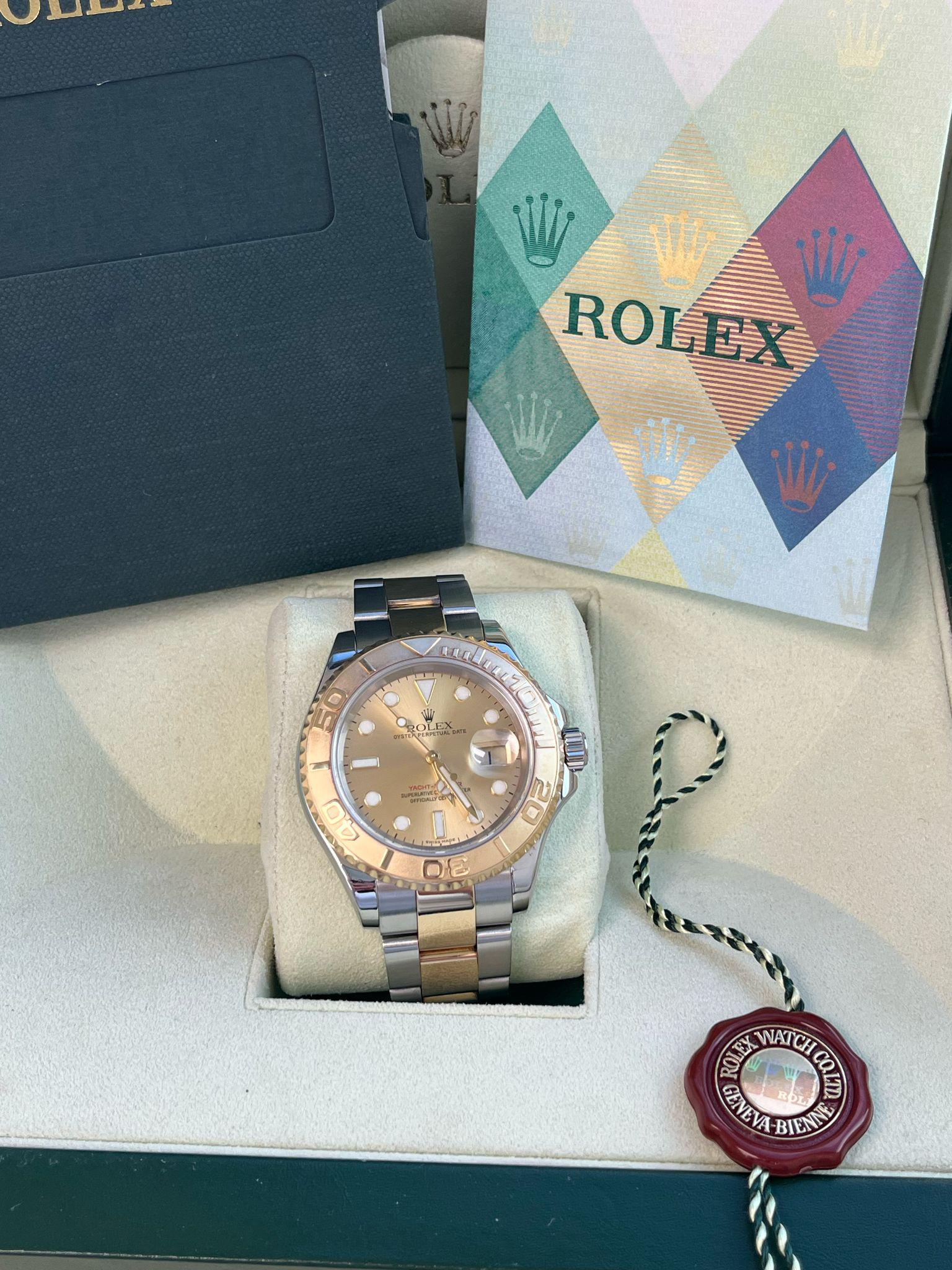 Rolex Yacht-Master 40mm Yellow Gold Steel Champagne Dial Men's Watch 16623 For Sale 1