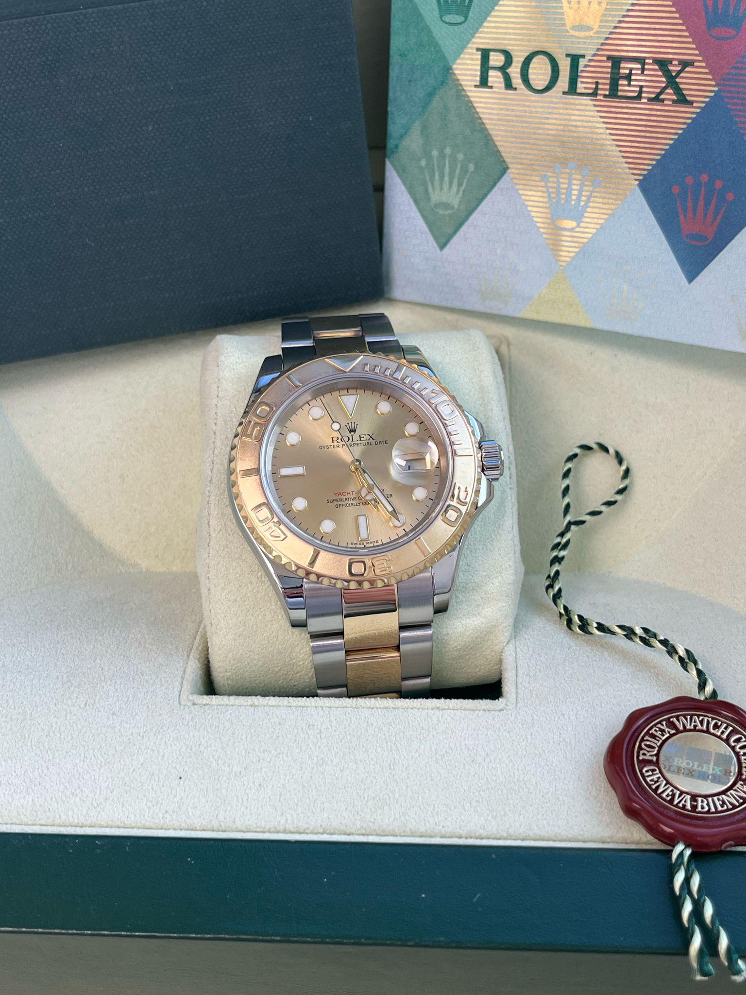 Rolex Yacht-Master 40mm Yellow Gold Steel Champagne Dial Men's Watch 16623 For Sale 2