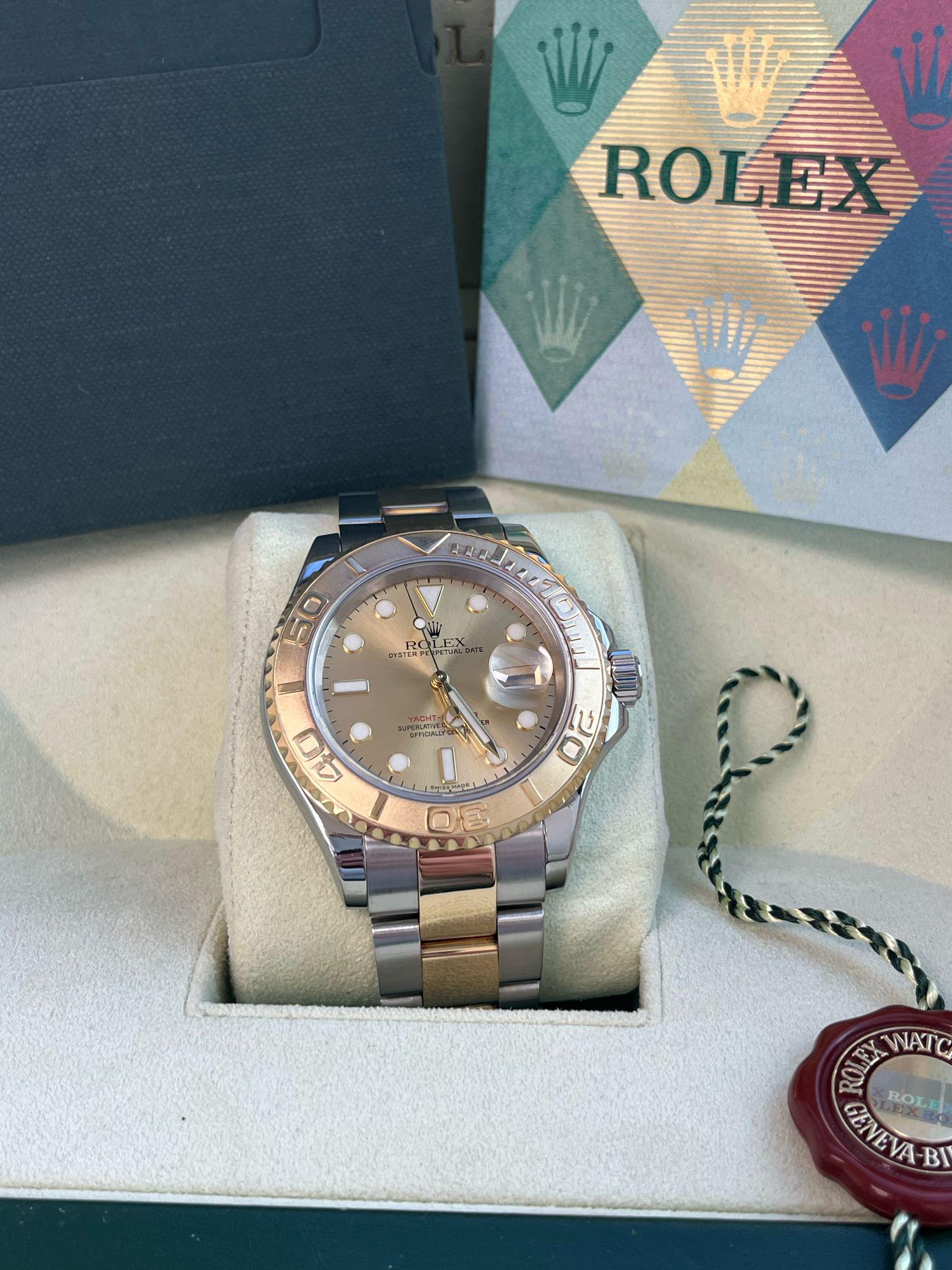 Rolex Yacht-Master 40mm Yellow Gold Steel Champagne Dial Men's Watch 16623 For Sale 3