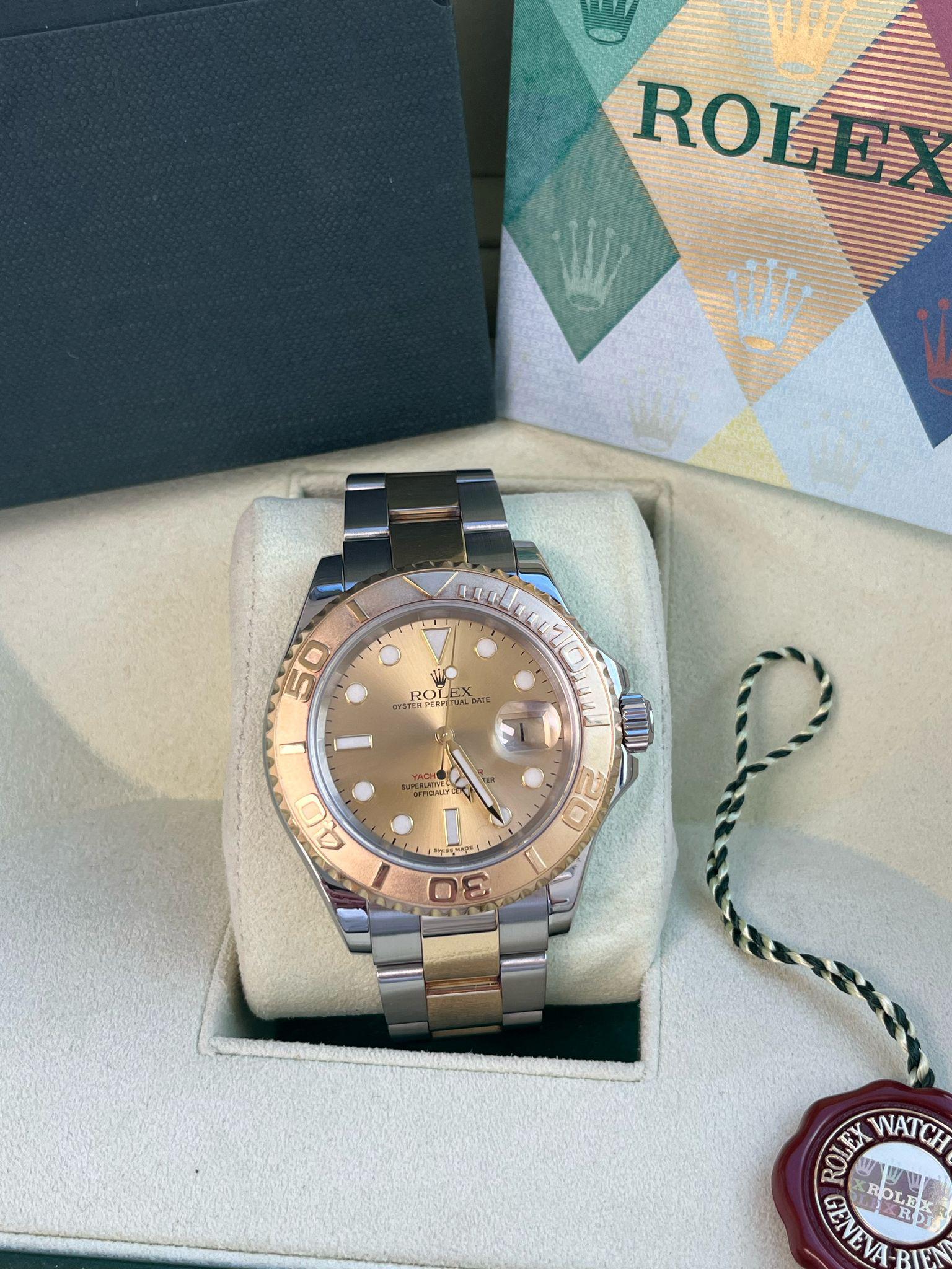 Rolex Yacht-Master 40mm Yellow Gold Steel Champagne Dial Men's Watch 16623 For Sale 4