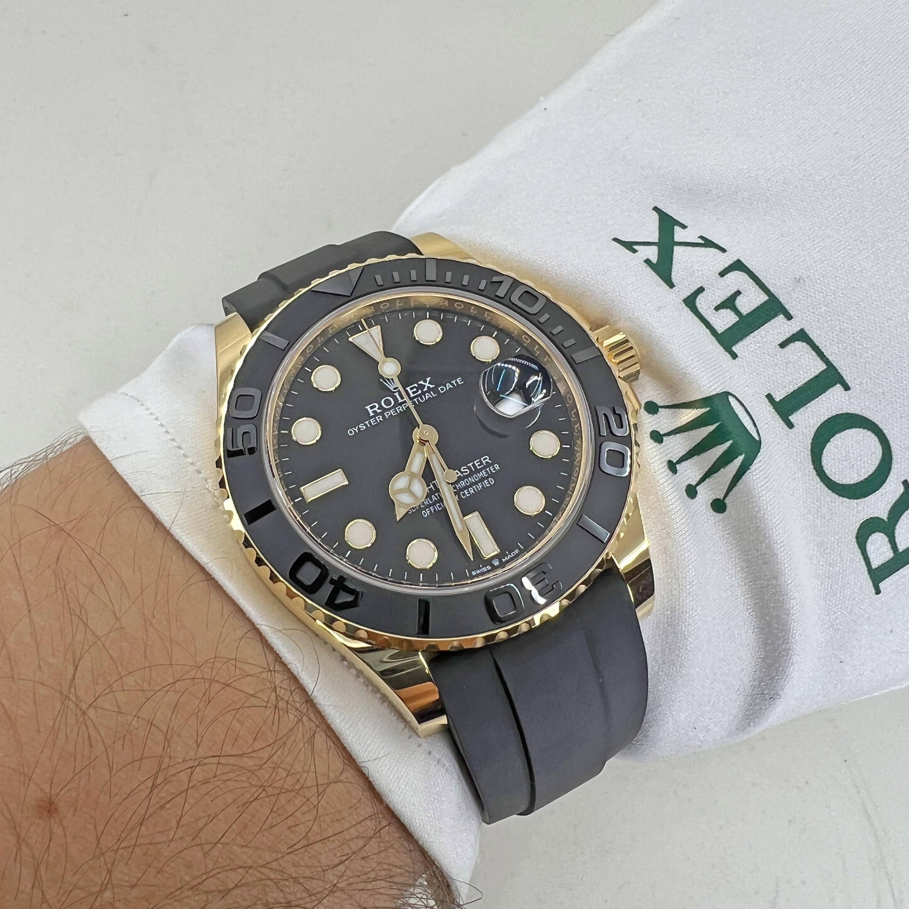 Rolex Yacht-Master 42 Yellow Gold Black Dial 2022 226658 Unworn Watch Complete For Sale 9