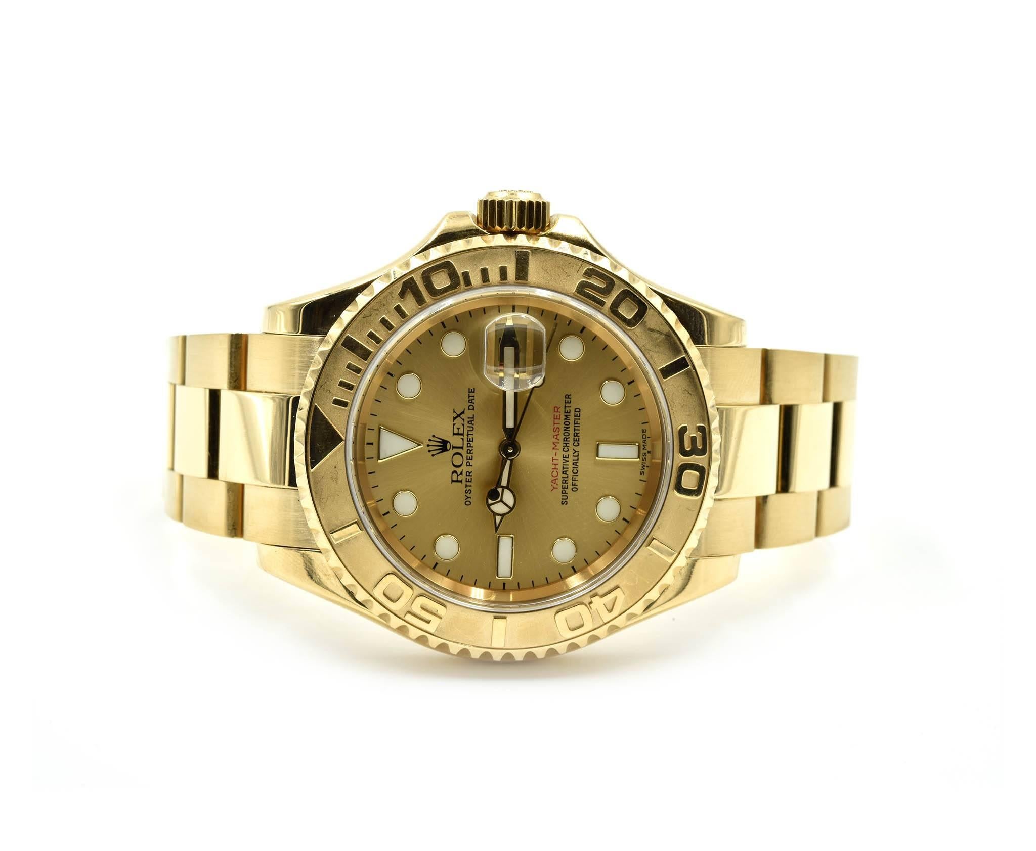 Rolex Yellow Gold Yacht-Master Champagne Dial automatic Wristwatch Ref 16628 In Excellent Condition In Scottsdale, AZ