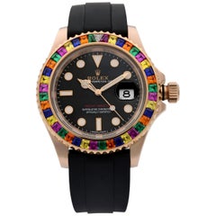 Rolex Yacht-Master Custom Regenbogen Lünette schwarzes Zifferblatt Everose Gold Uhr 116655