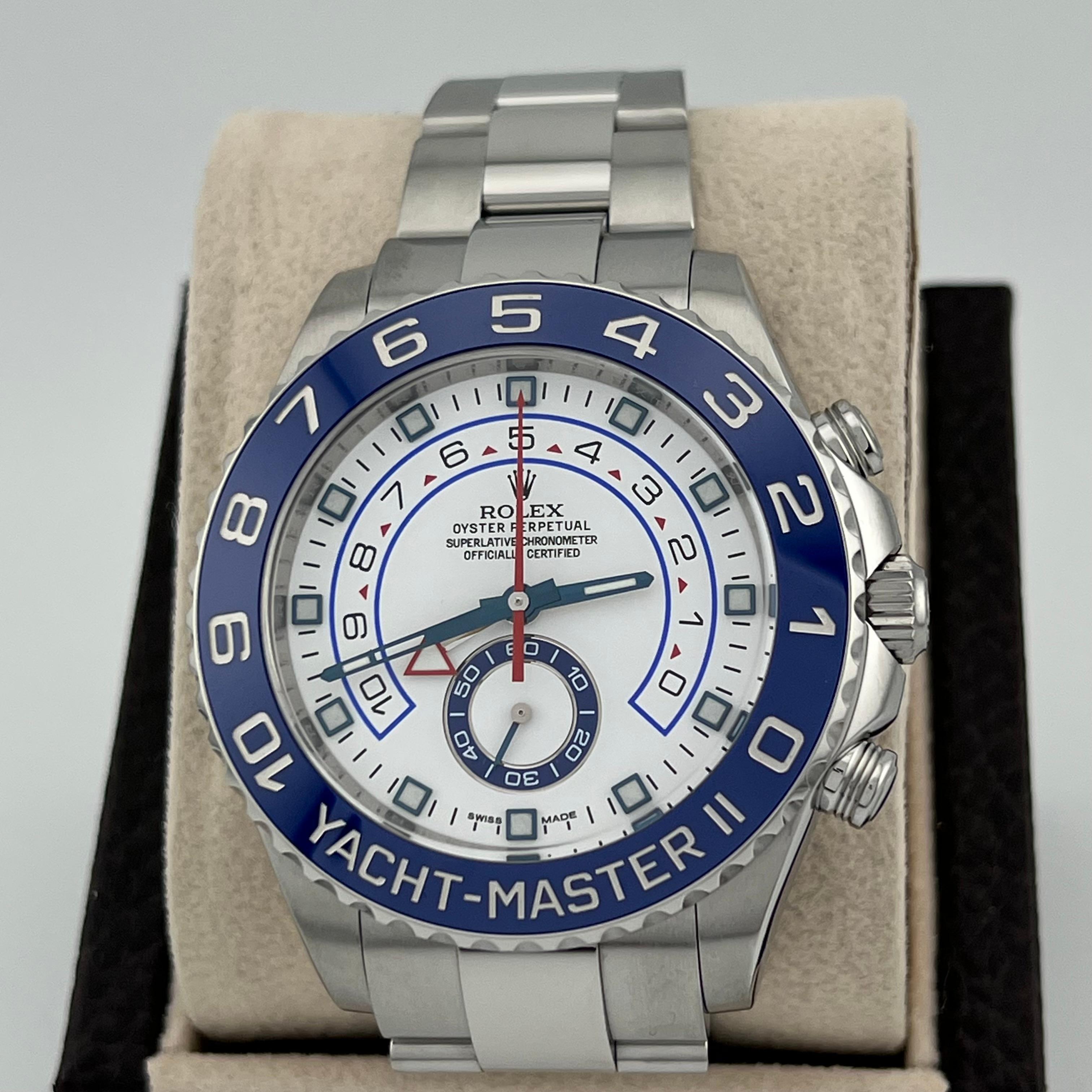 Rolex Yacht Master II 116680 44mm Blue Ceramic Bezel White Dial Stainless Steel In Excellent Condition In San Diego, CA