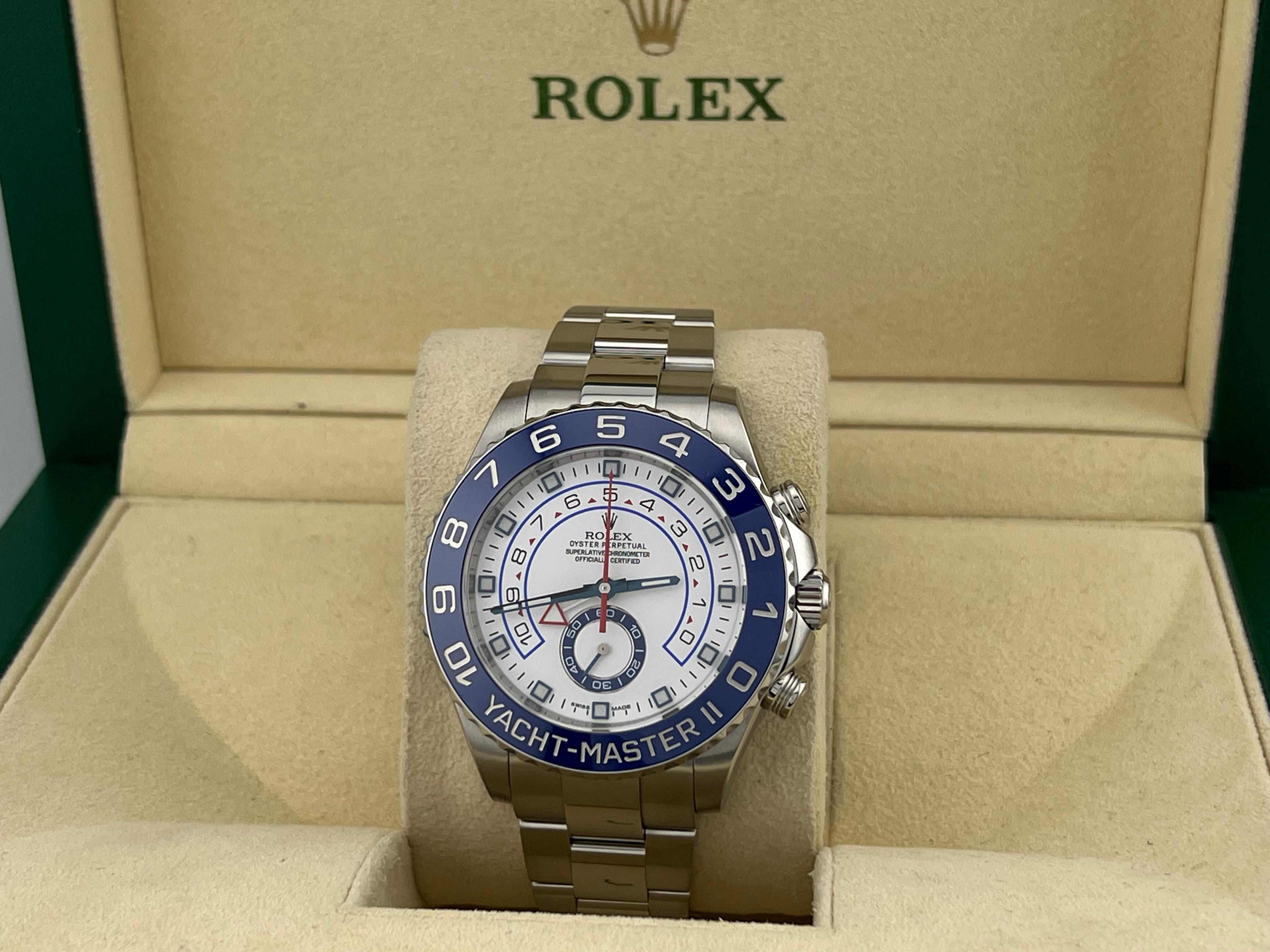 Men's Rolex Yacht Master II 116680 44mm Blue Ceramic Bezel White Dial Stainless Steel
