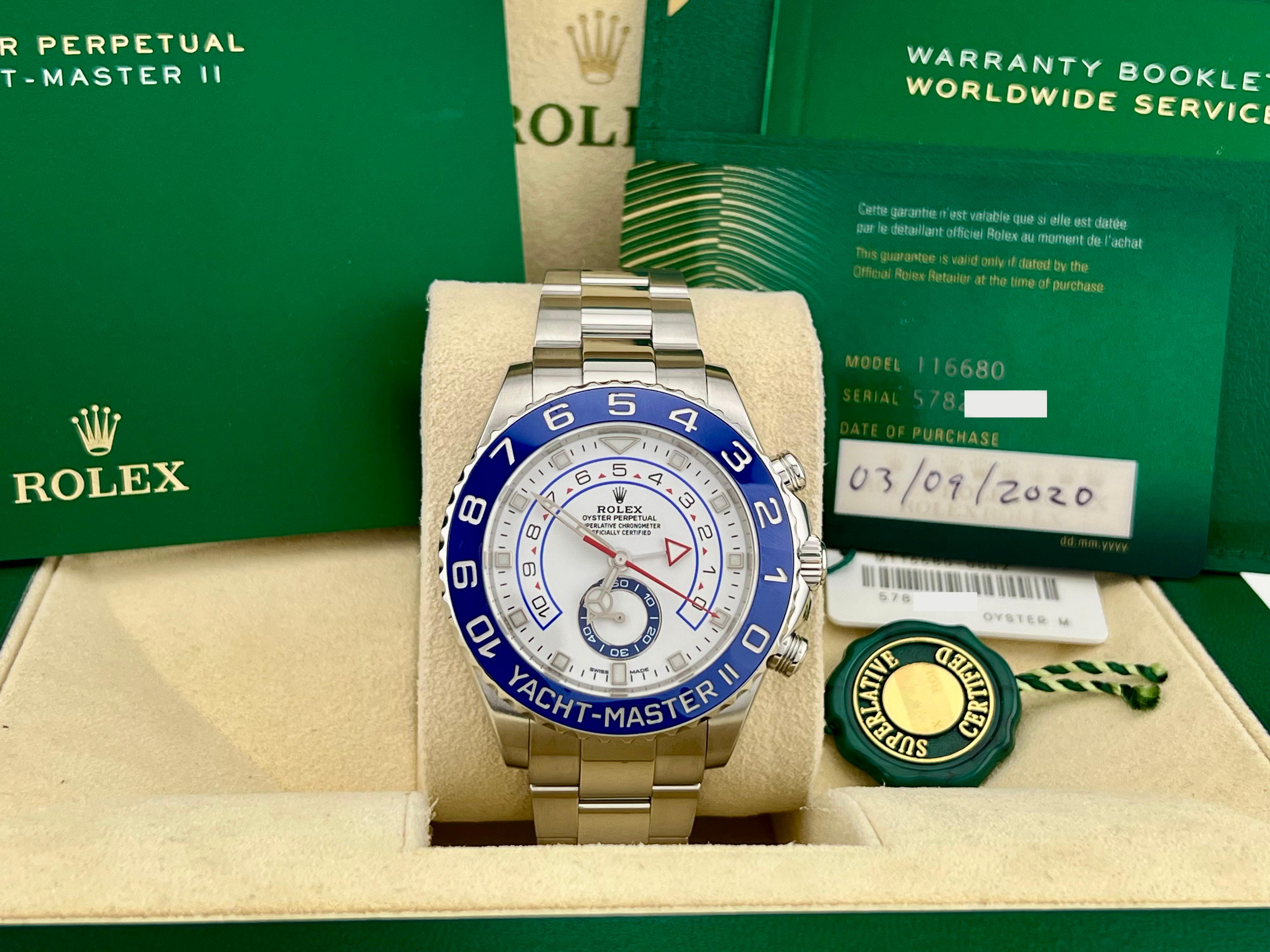 Numéro de style : 116680



Année : 2020

 

Modèle : Rolex Yacht Master II

 

Matériau du boîtier : Acier inoxydable 

 

Bande : Acier inoxydable 

  

Lunette : lunette en céramique bleue 

  

Cadran : Cadran blanc 

 

Visage : Cristal saphir