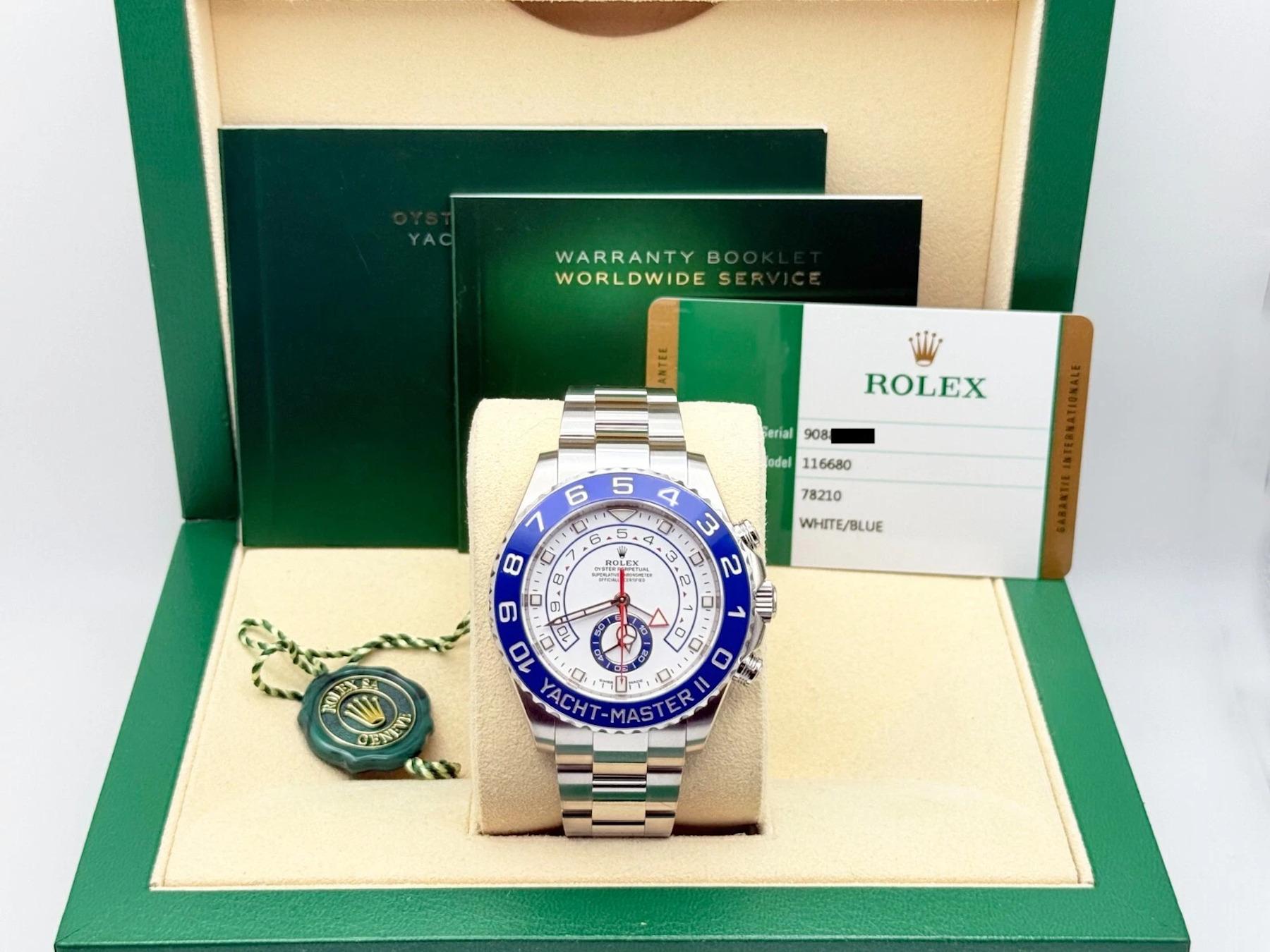 Rolex Yacht Master II 116680 White Dial Blue Ceramic Steel Box Paper 44mm For Sale 6