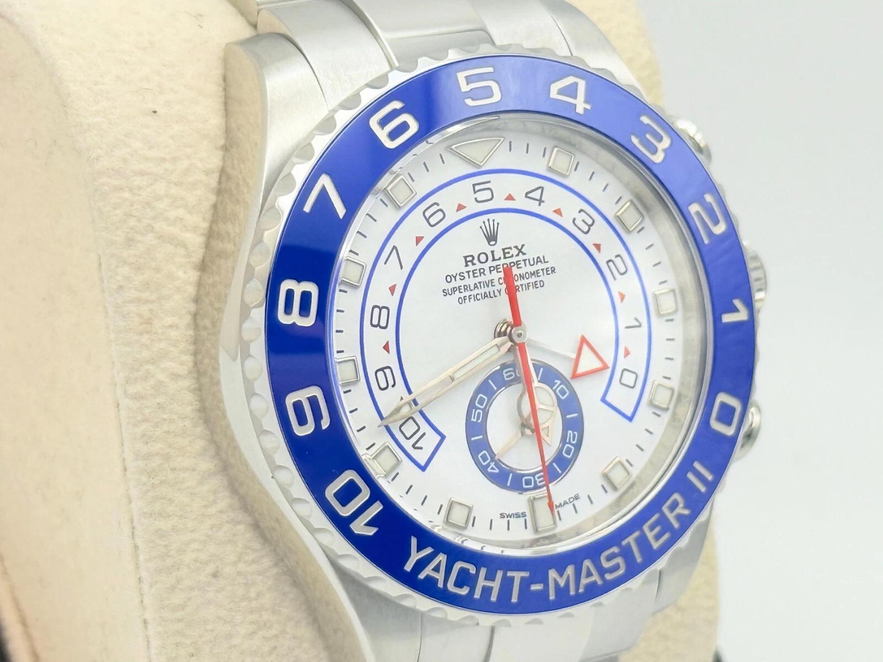 Men's Rolex Yacht Master II 116680 White Dial Blue Ceramic Steel Box Paper 44mm For Sale