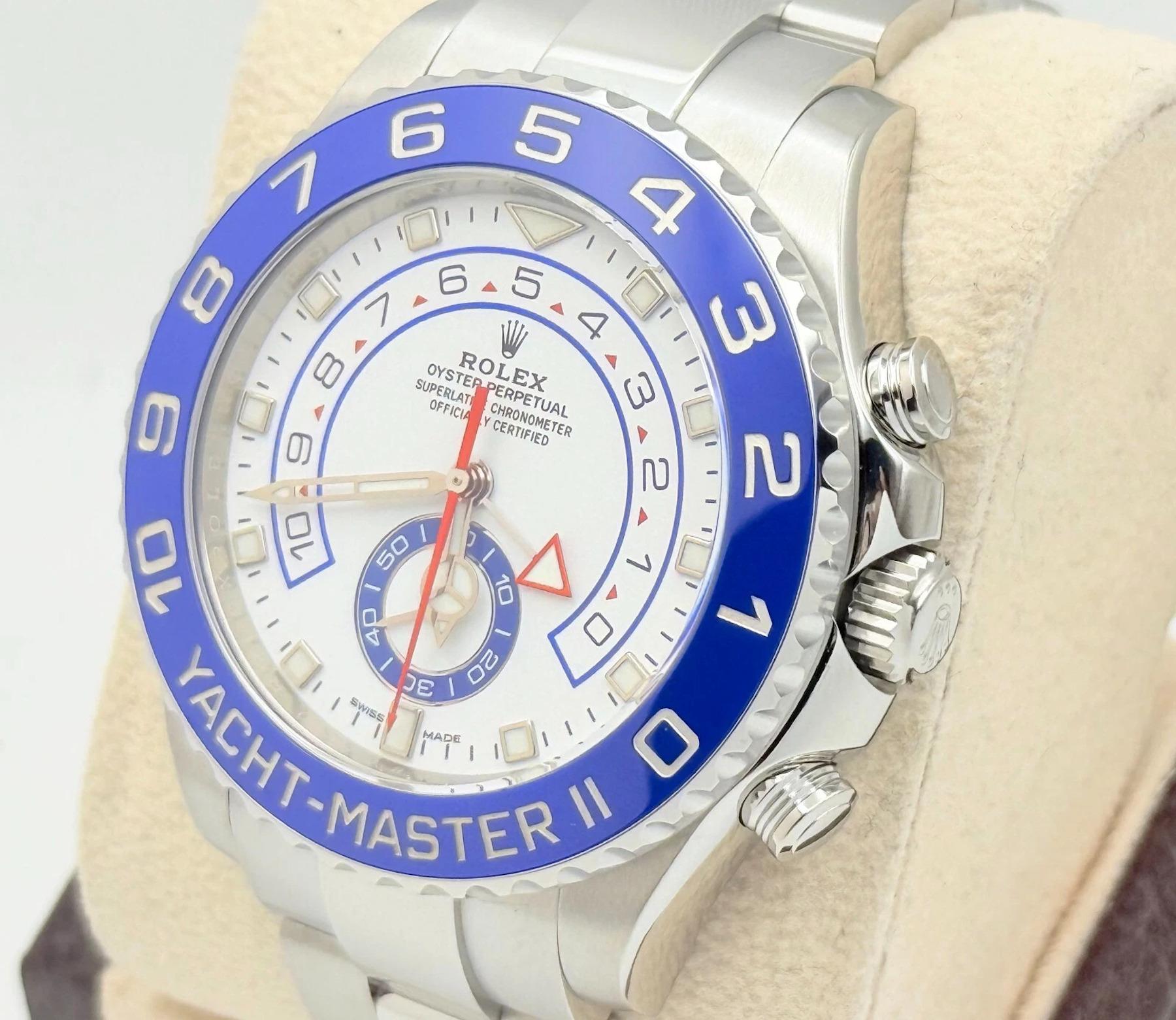 Rolex Yacht Master II 116680 White Dial Blue Ceramic Steel Box Paper 44mm For Sale 1