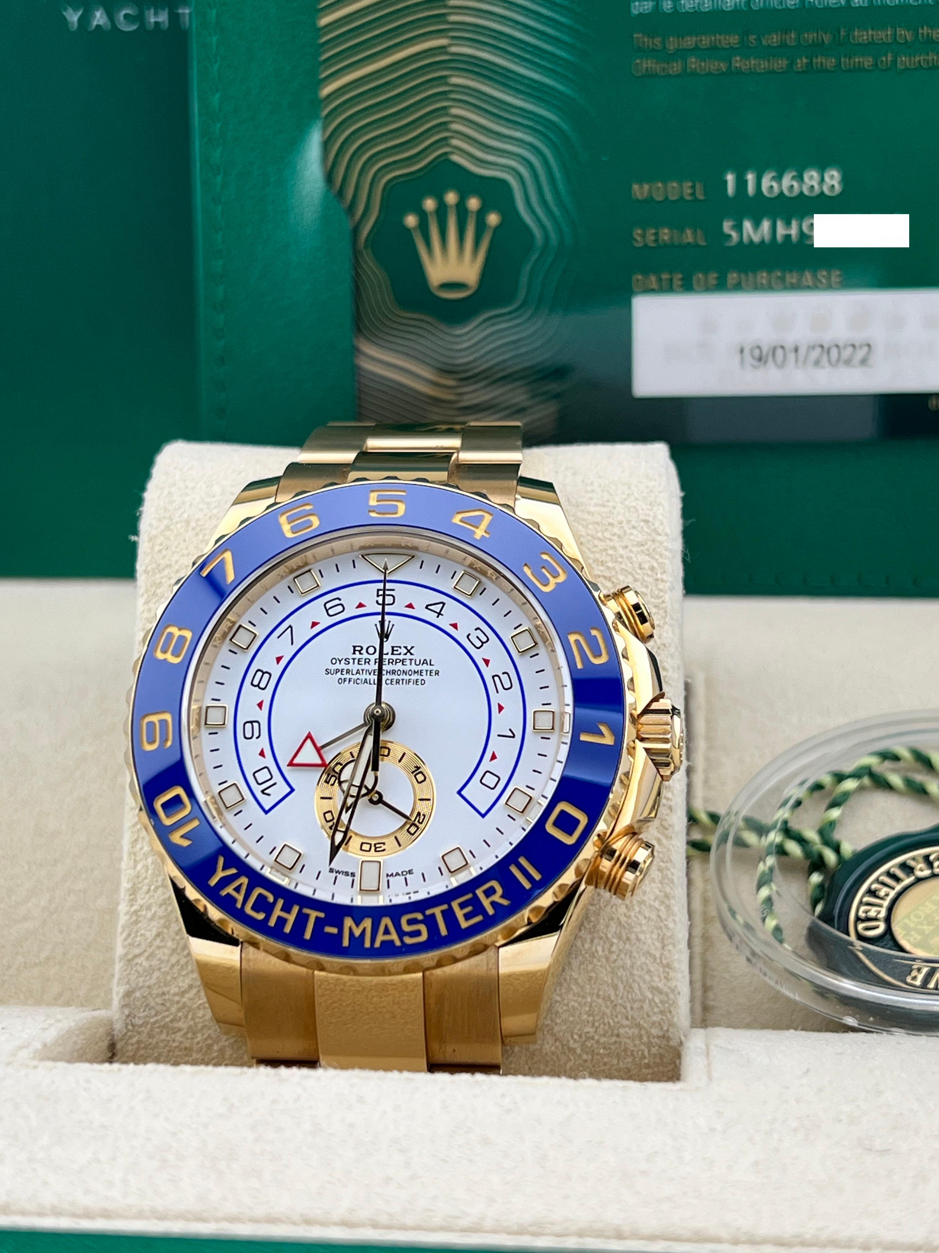 De los hombres Rolex Yacht Master II 116688 Oro Amarillo 18K Cerámica Azul 44mm Caja Papel 2022 en venta