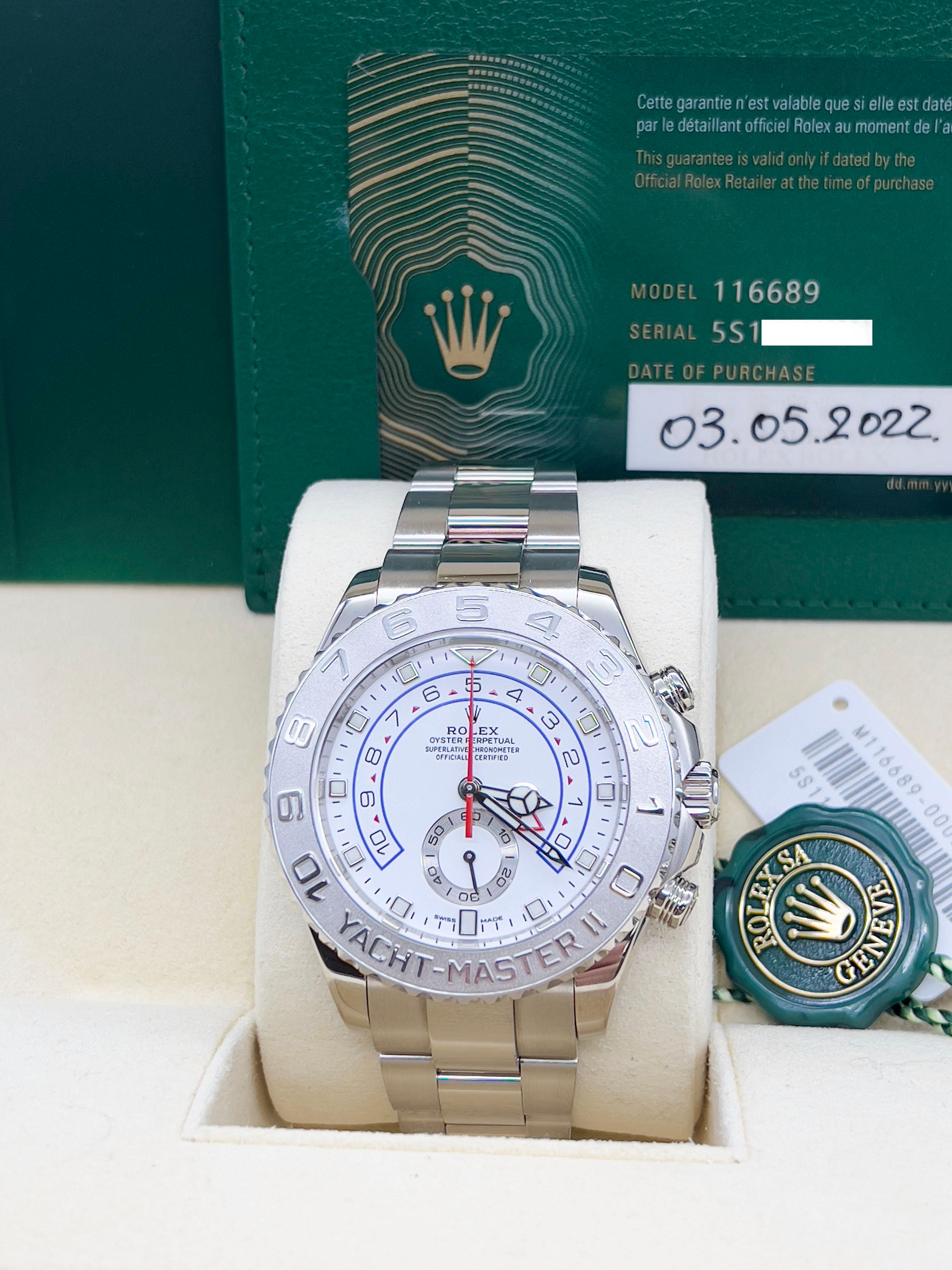 Rolex Yacht Master II 116689 44mm 18K Weißgold Platin Lünette Box Papiere 2022 im Zustand „Hervorragend“ in San Diego, CA