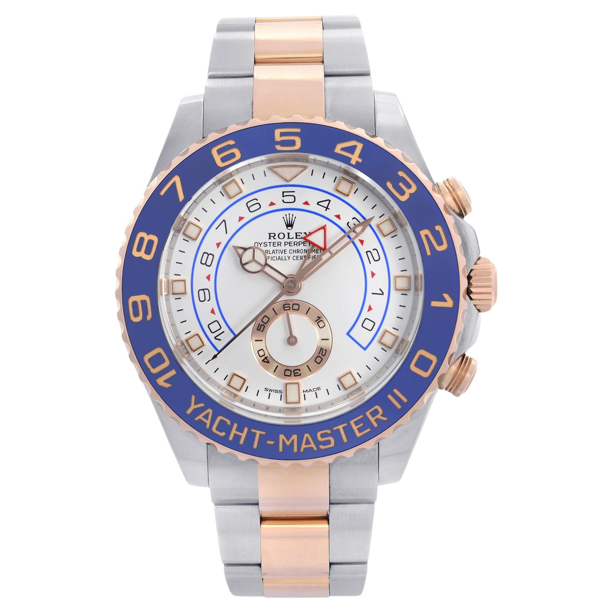 Rolex Yacht-Master II 18K Roségold Stahl Weißes Zifferblatt Automatik-Herrenuhr 116681 im Angebot